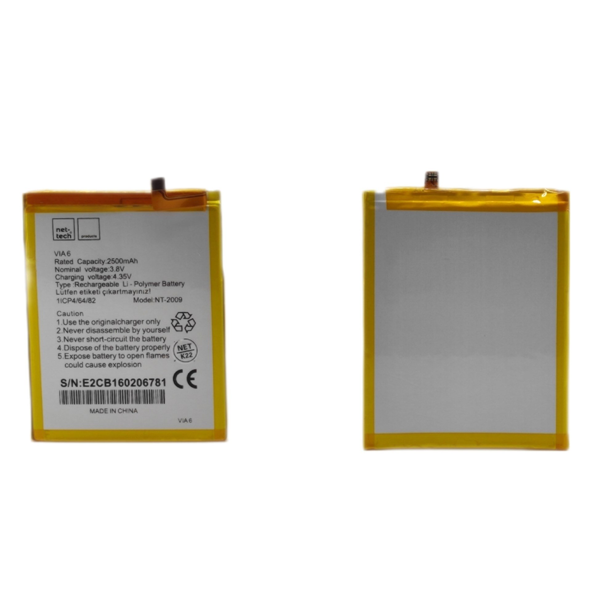 Teknonet Casper Via V6 Uyumlu Nettech NT-93120 2500 MAh Batarya NT-93120
