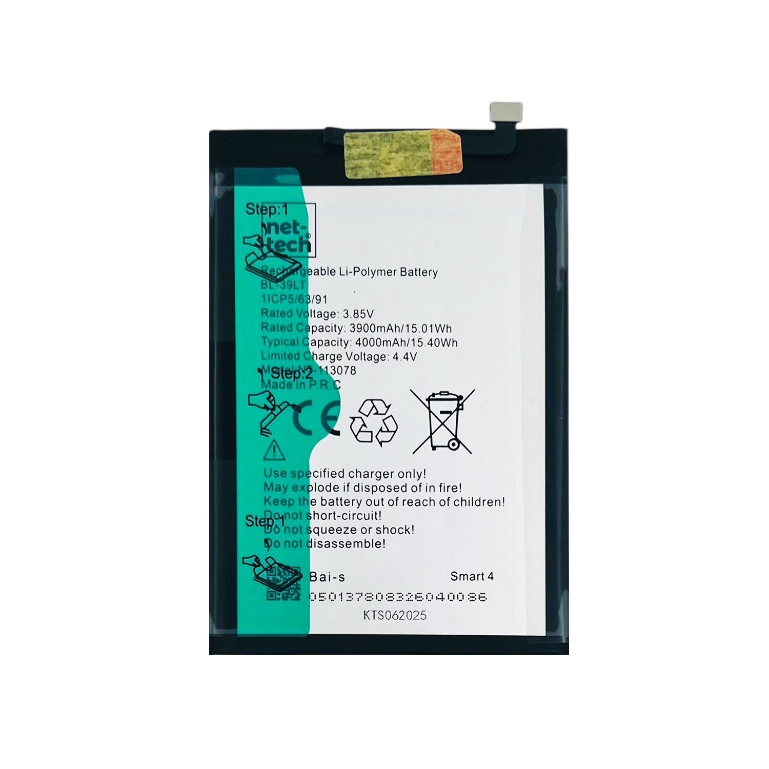 Teknonet İnfinix Smart 4 Uyumlu Nettech BL-39LT 4000 MAh Batarya NT-113078