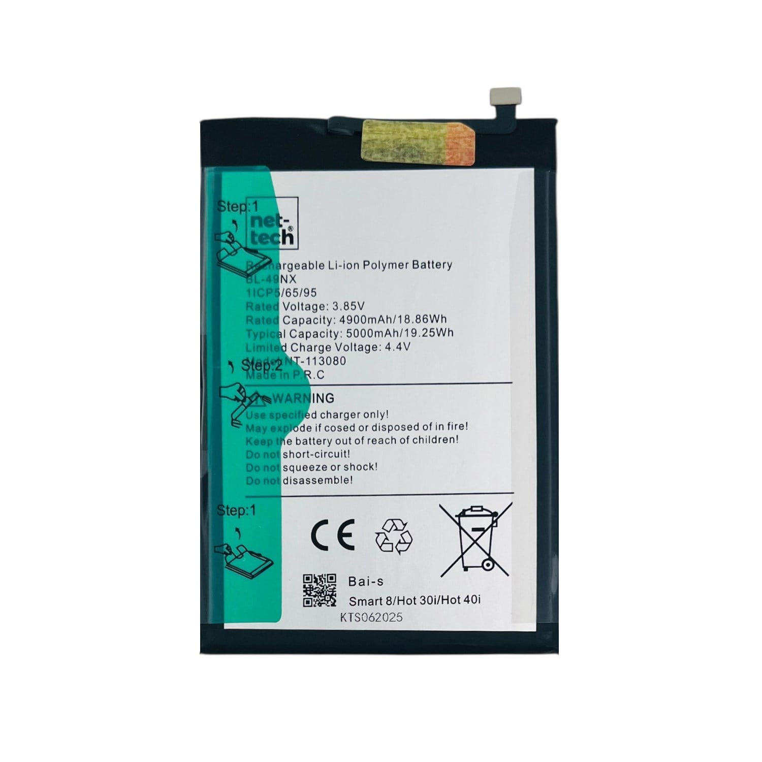 Teknonet İnfinix Smart 8 Uyumlu Nettech BL-49NX 5000 MAh Batarya NT-113080