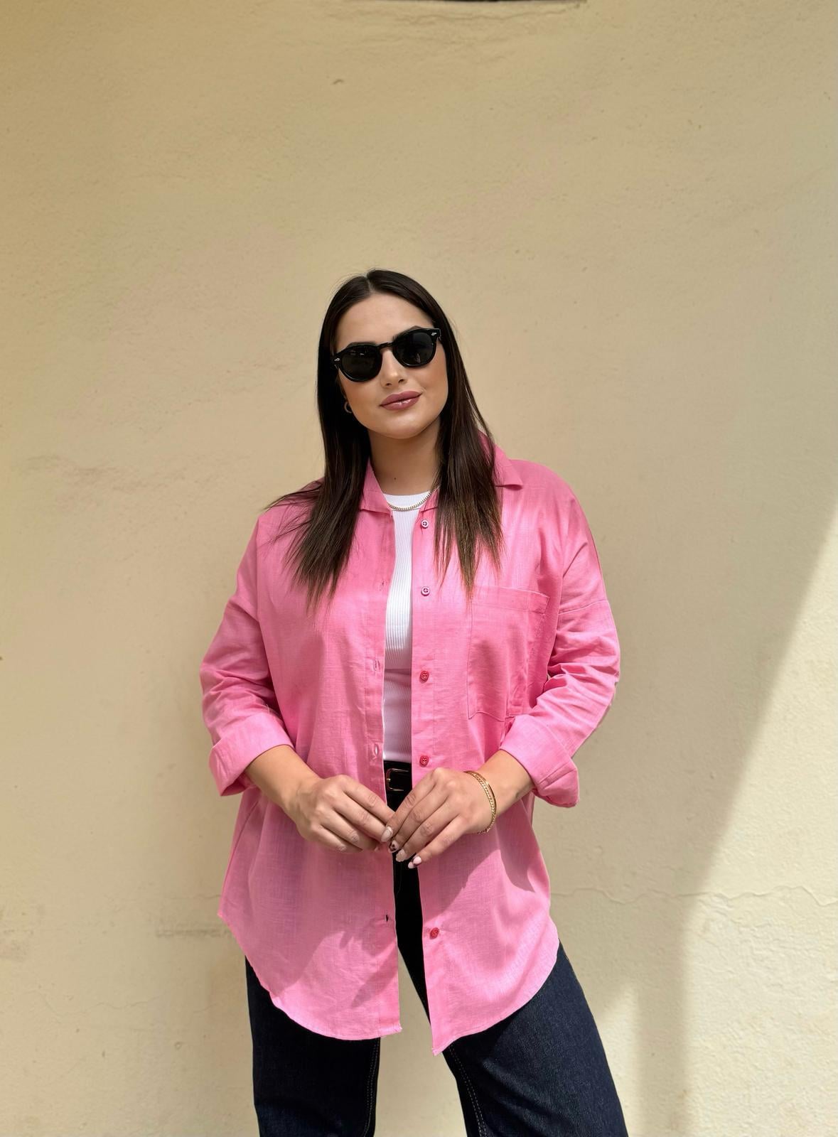 Pembe Keten Gömlek