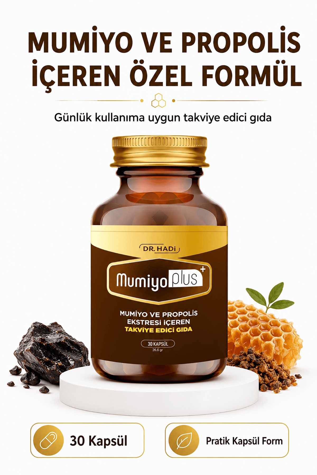 MumiyoPlus (Shilajit) 30 Kapsül  Mumiyo ve Propolis içeren pratik günlük destek 