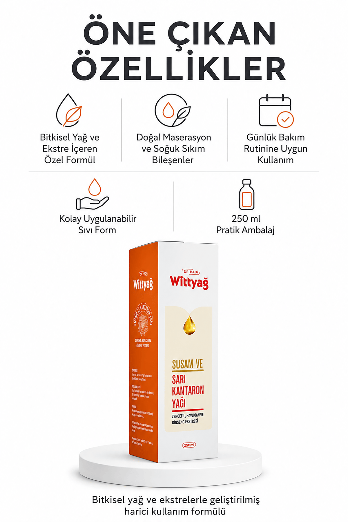 Wittyağ 250ml Bitkisel Masaj Yağı | Sarı Kantaron / Ginseng & Zencefil Ekstreli | Doğal Cilt Bakımı
