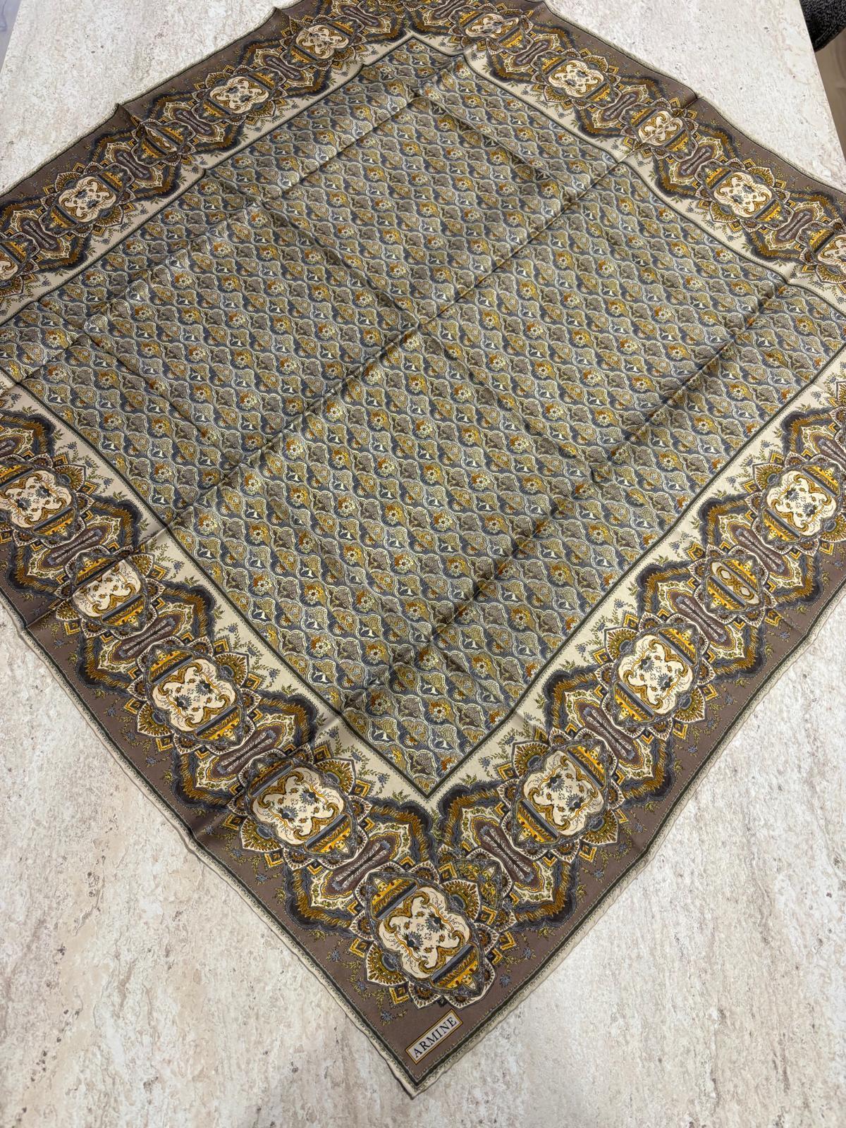 Armine Sura İpek Eşarp Koyu Vizon-Sarı