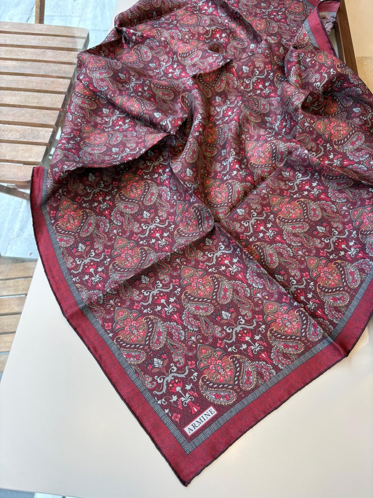 Armine Tivil İpek Eşarp Bordo 31