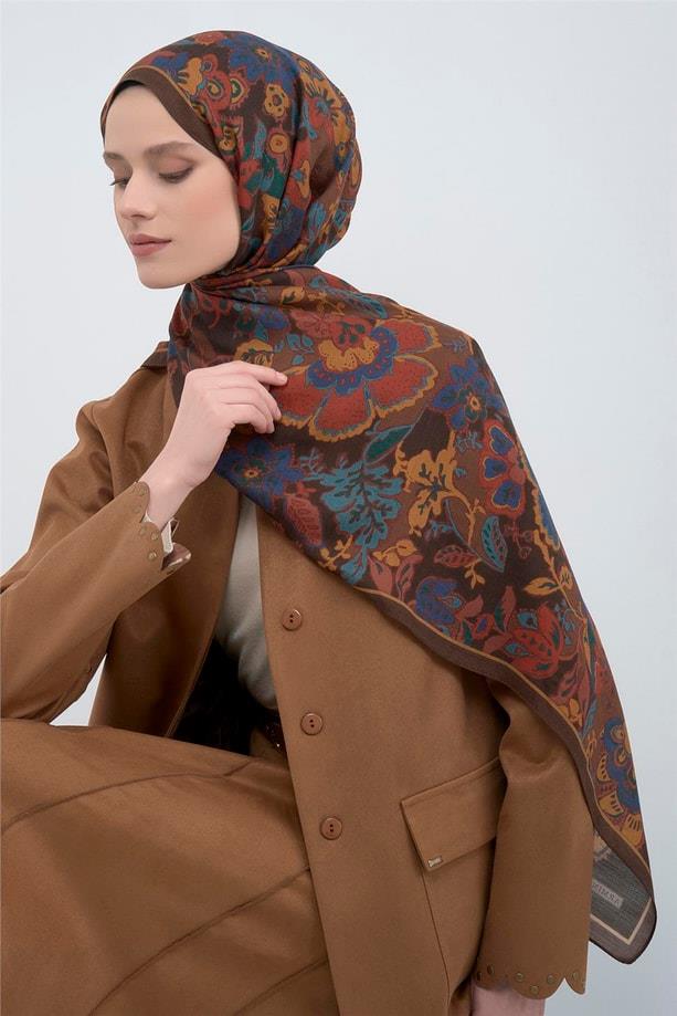 Armine Yün İpek Şal Acı Kahve 