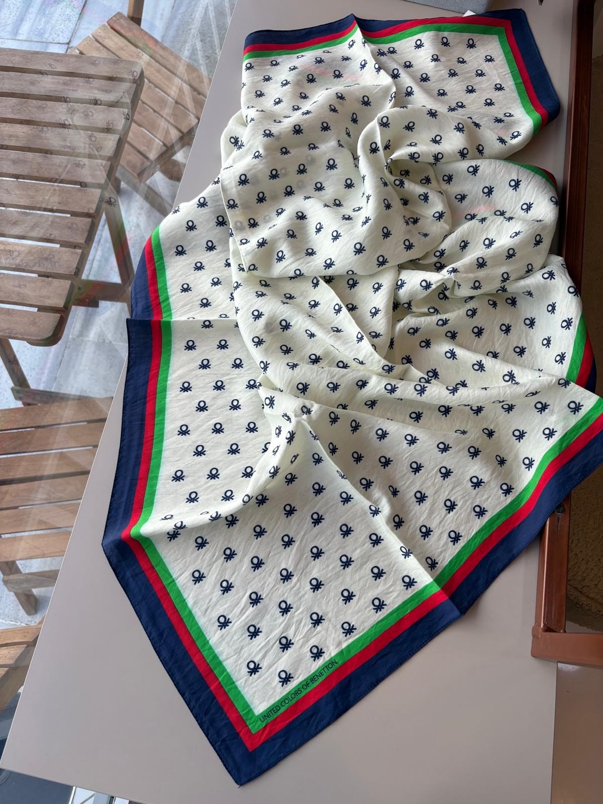 Benetton Siena Viskon Eşarp Lacivert-Beyaz