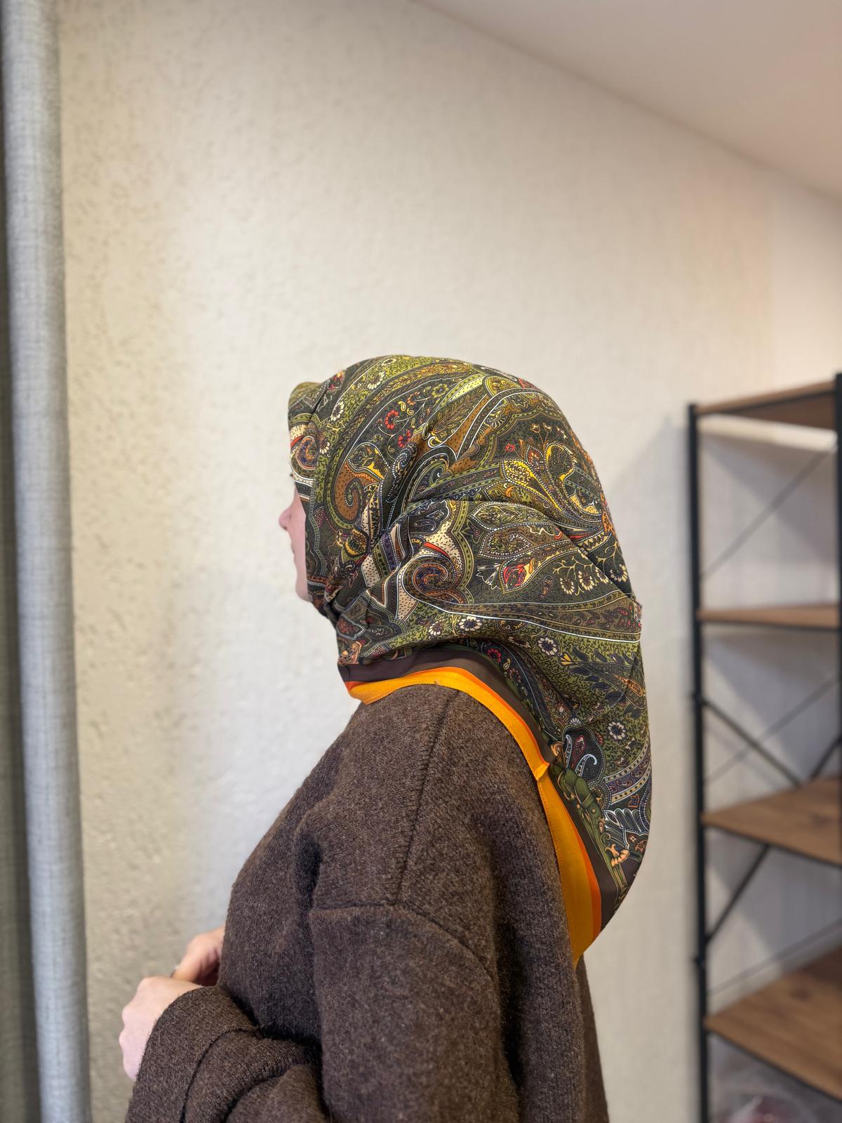 ED Scarf Viskon Floş Eşarp Acı Kahve-Yeşil-Turuncu