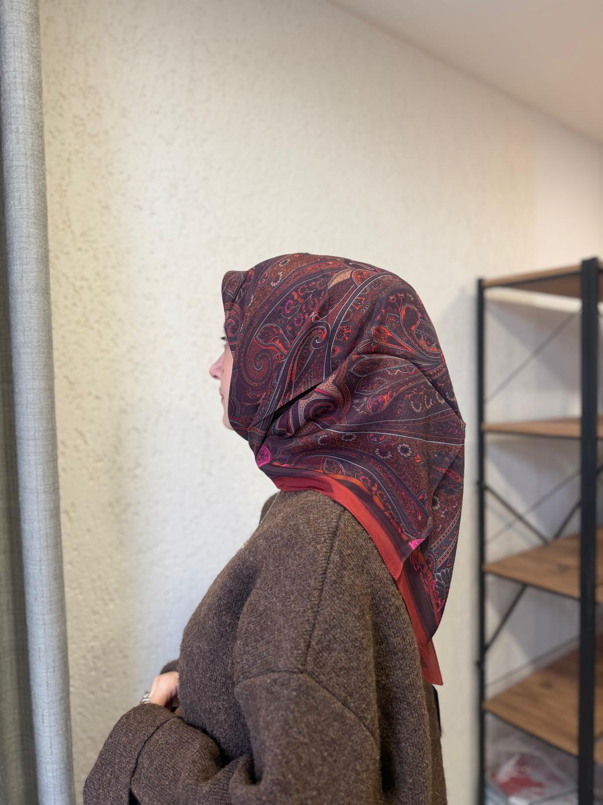 ED Scarf Viskon Floş Eşarp Bordo-Pembe