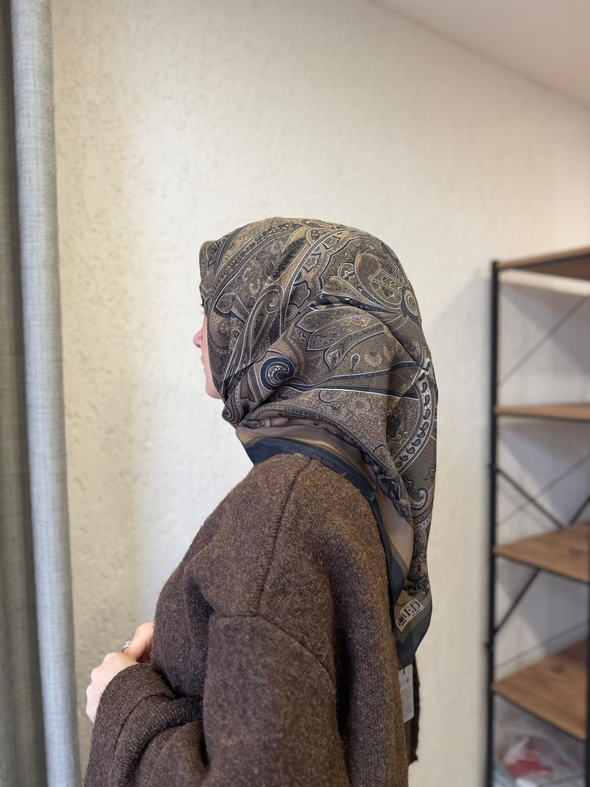 ED Scarf Viskon Floş Eşarp Siyah-Kahverengi