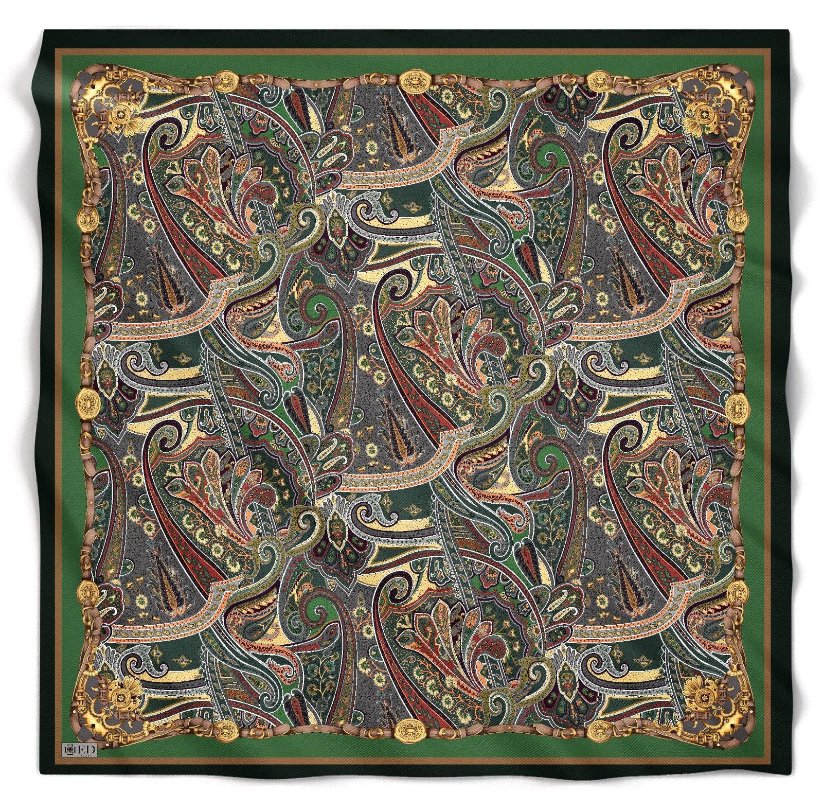 ED Scarf Viskon Floş Eşarp Yeşil-Gold