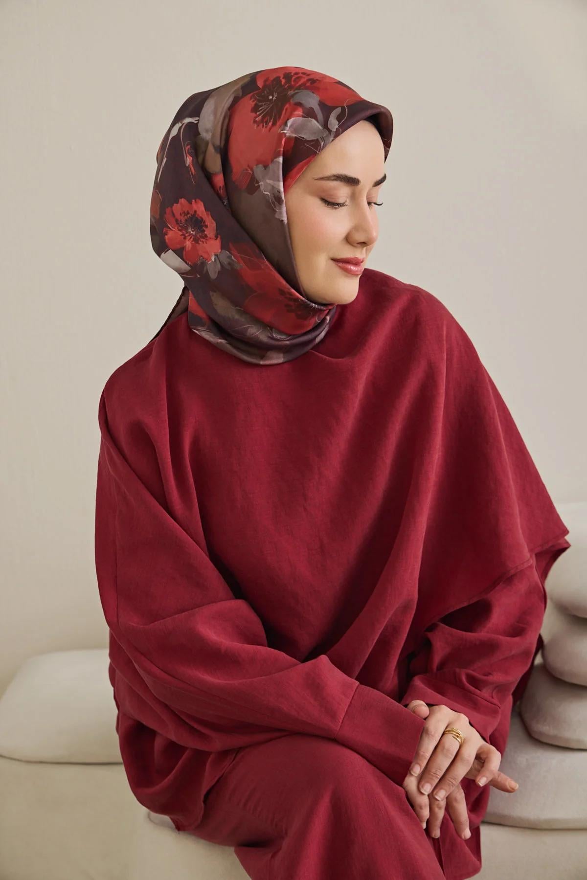 Silk Home Tivil .İpek Eşarp Koyu Bordo 10