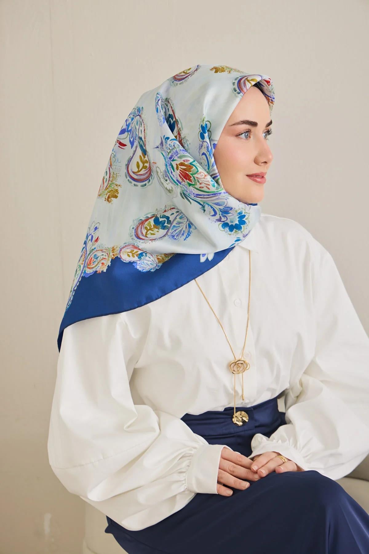 Silk Home Tivil .İpek Eşarp Saks Mavi 07