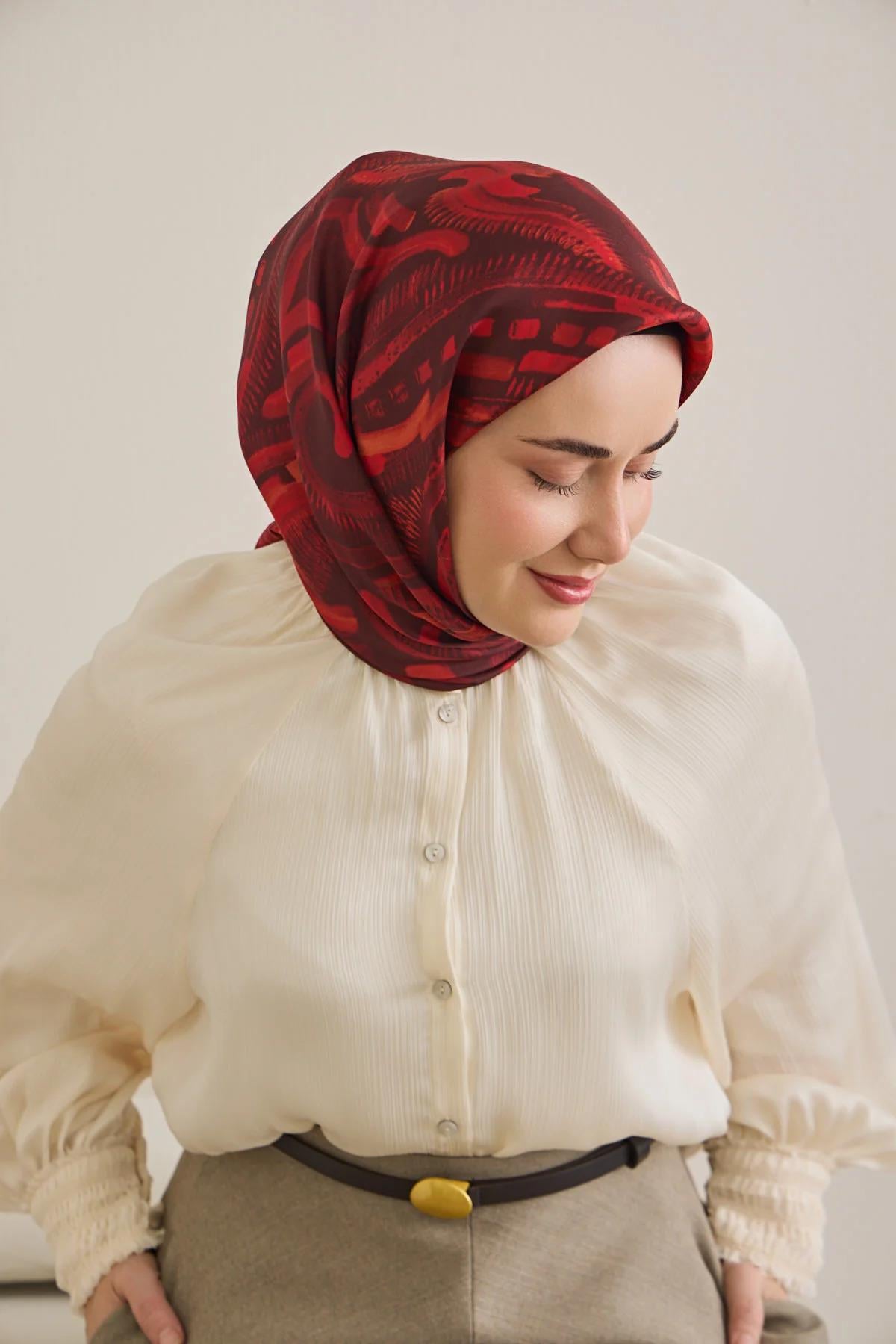 Silk Home Tivil .İpek Eşarp Bordo 14
