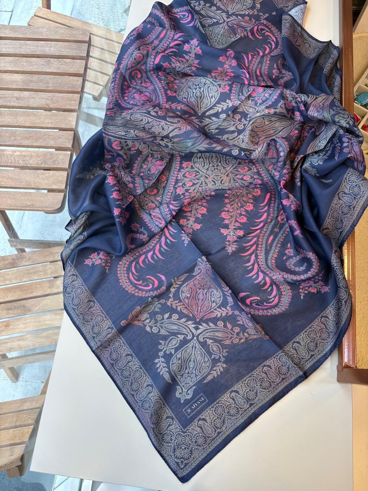 Siyane Pamuk Eşarp Lacivert-Fuşya 