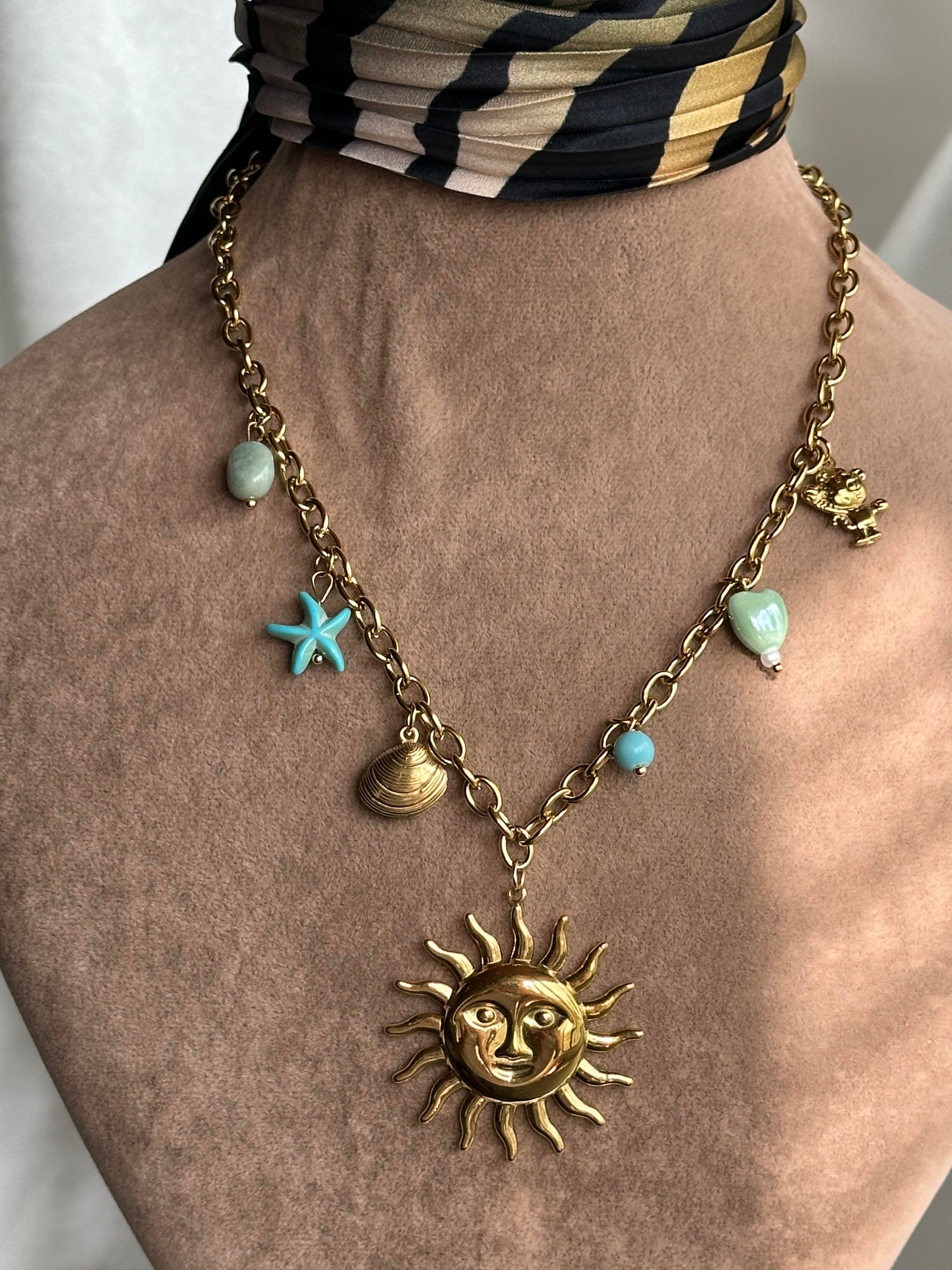 Charm Güneş Çelik Kolye Gold