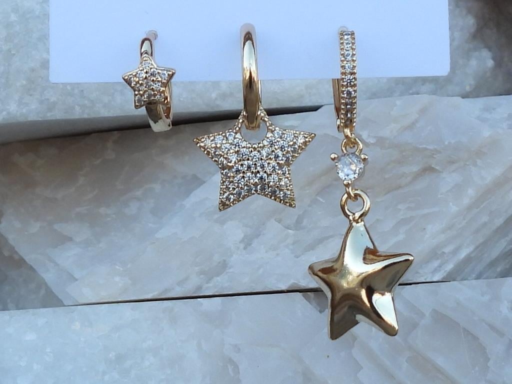 Zirkon Taşlı Yıldız 3 lü Set Çelik Küpe