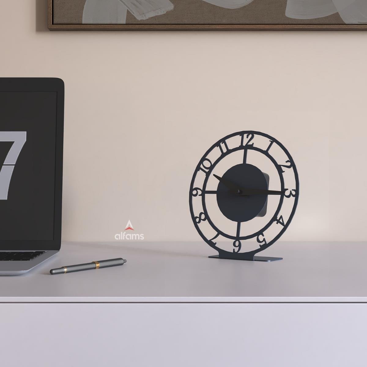Alfams ALF2031 Modern Masaüstü Metal Saat – 16 cm Sessiz Mekanizmalı Dekoratif Saat