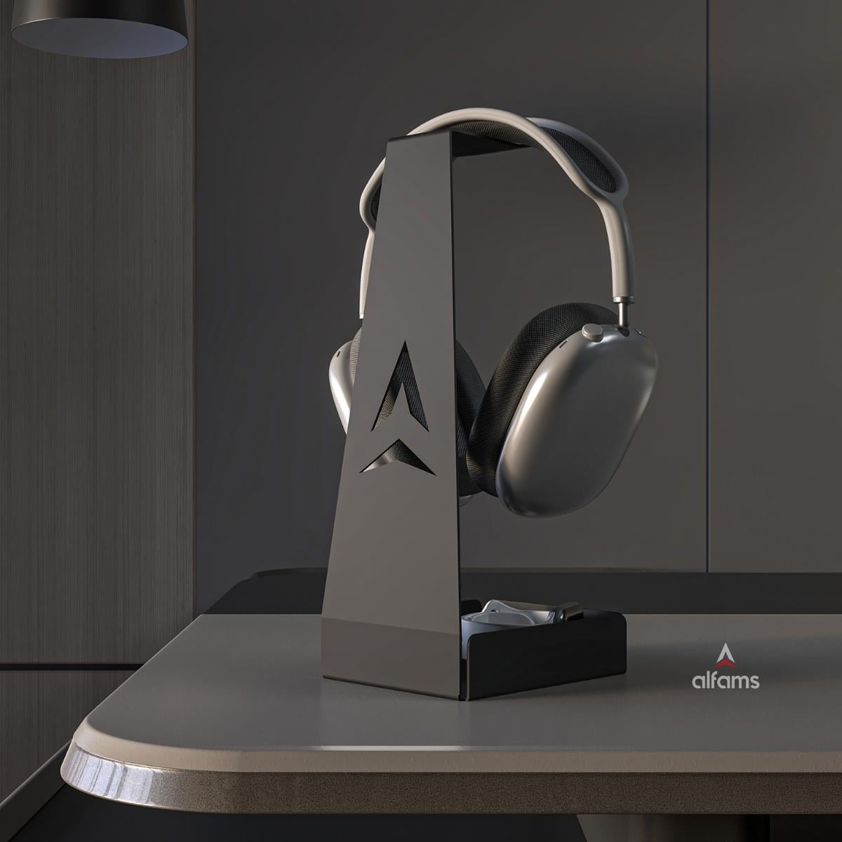 Alfams Metal Kulaklık Standı Hazneli – Akıllı Saat ve Aksesuar Organizer