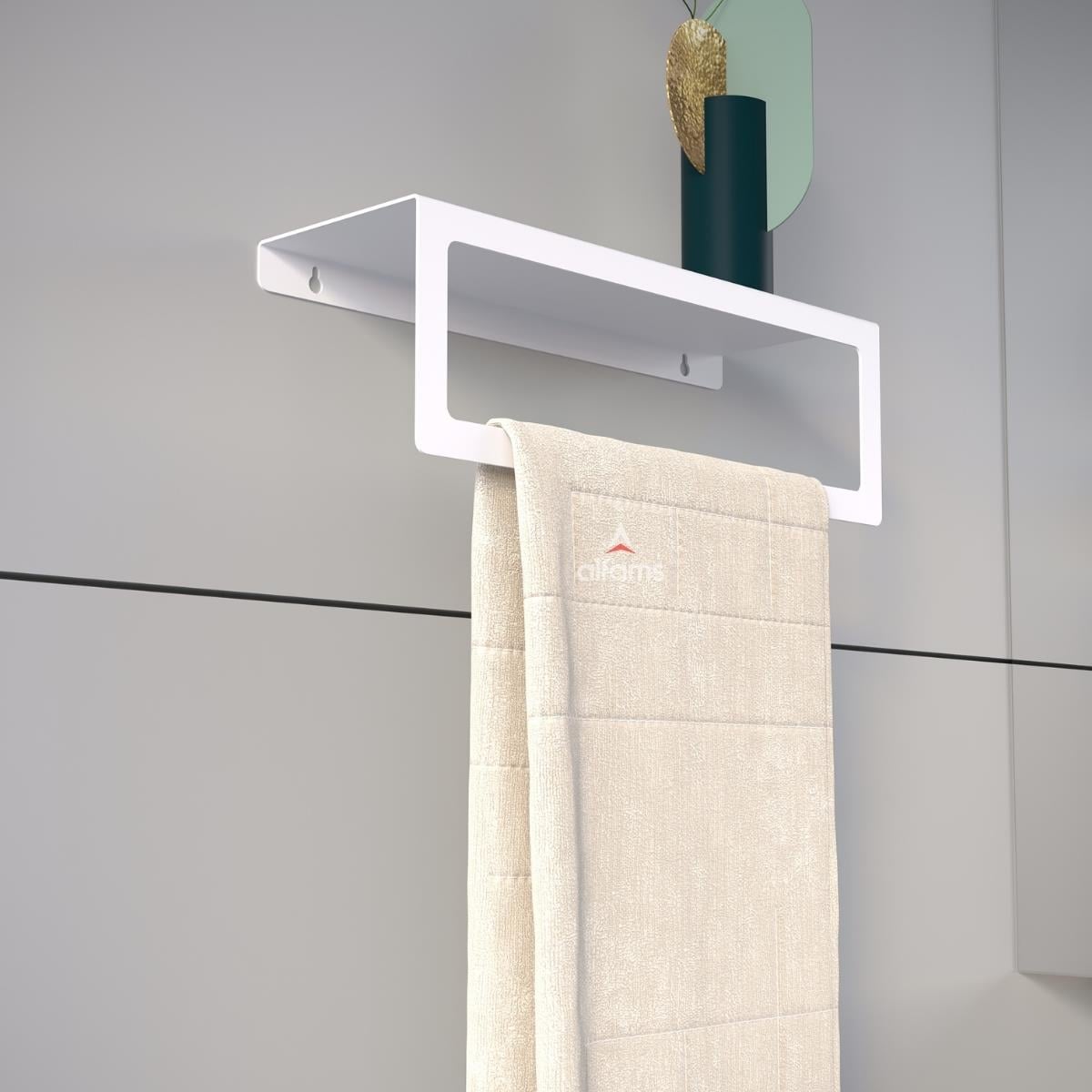 Alfams Metal Raflı Havlu Tutacağı – 30 cm Modern Banyo ve Mutfak Düzenleyici Raf