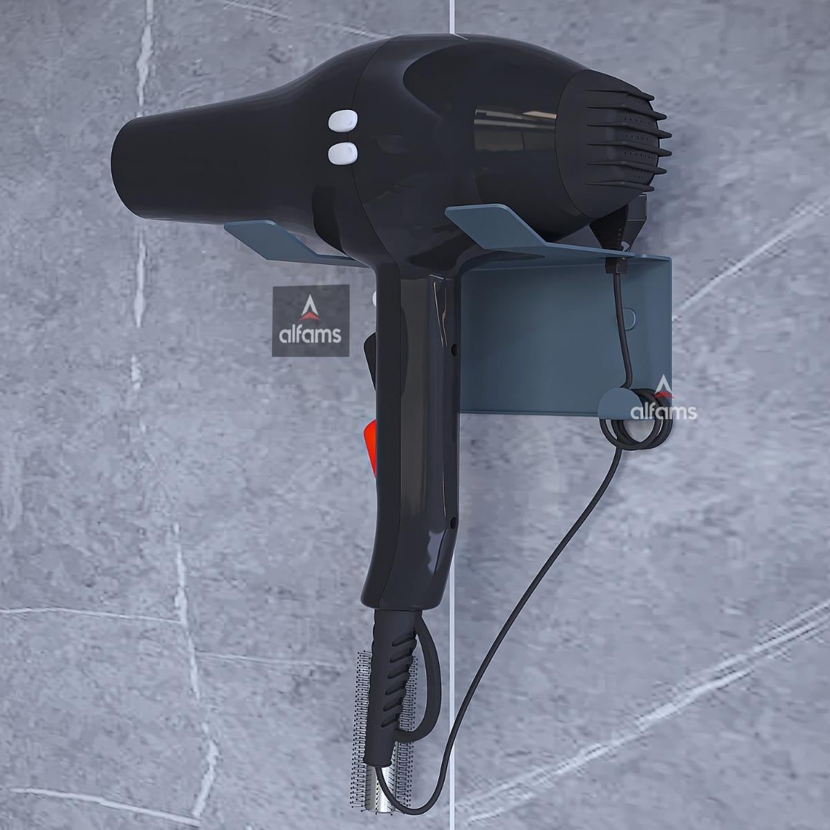 Alfams Metal Saç Kurutma Makinesi Tutacağı – Banyo Lavabo Fön Makinesi Askısı, Ultra Güçlü Yapışkanlı