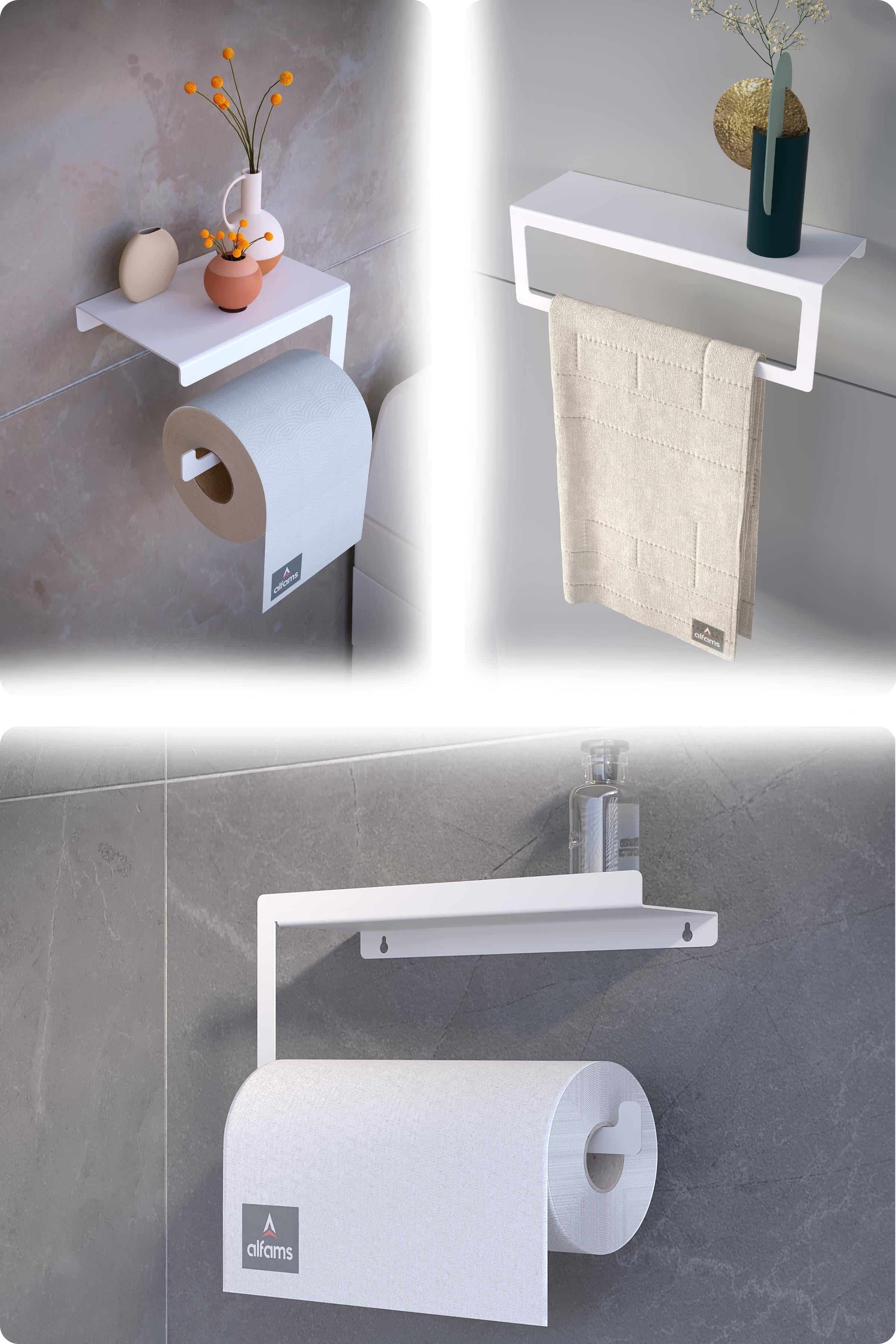 Metal 3'lü Set – Tuvalet Kağıtlık, Havlu Askısı ve Kağıt Havluluk | Modern Banyo ve Mutfak Düzenleyici