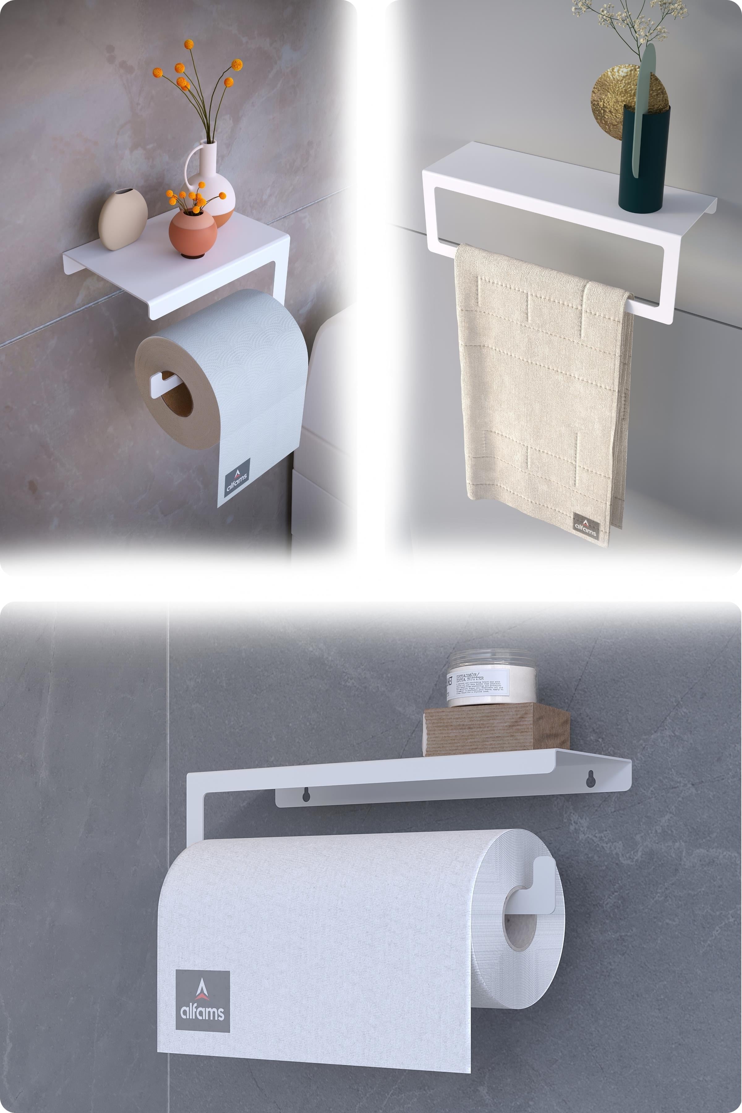 Metal 3'lü Set – Tuvalet Kağıtlık, Havlu Askısı ve Kağıt Havluluk | Modern Banyo ve Mutfak Düzenleyici