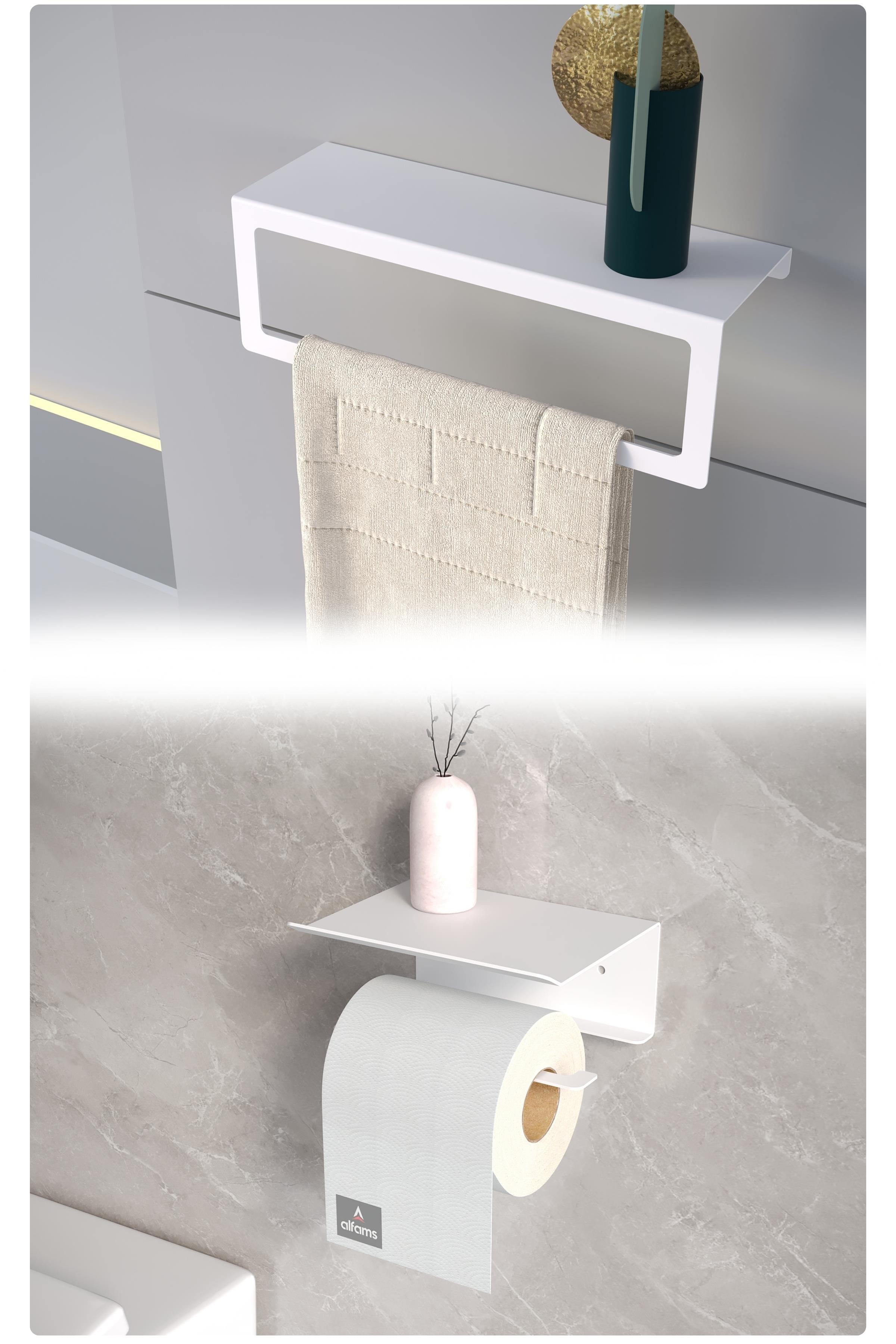 Metal İkili Set – Tuvalet Kağıtlık ve Havlu Askısı | Modern Banyo ve Mutfak Düzenleyici