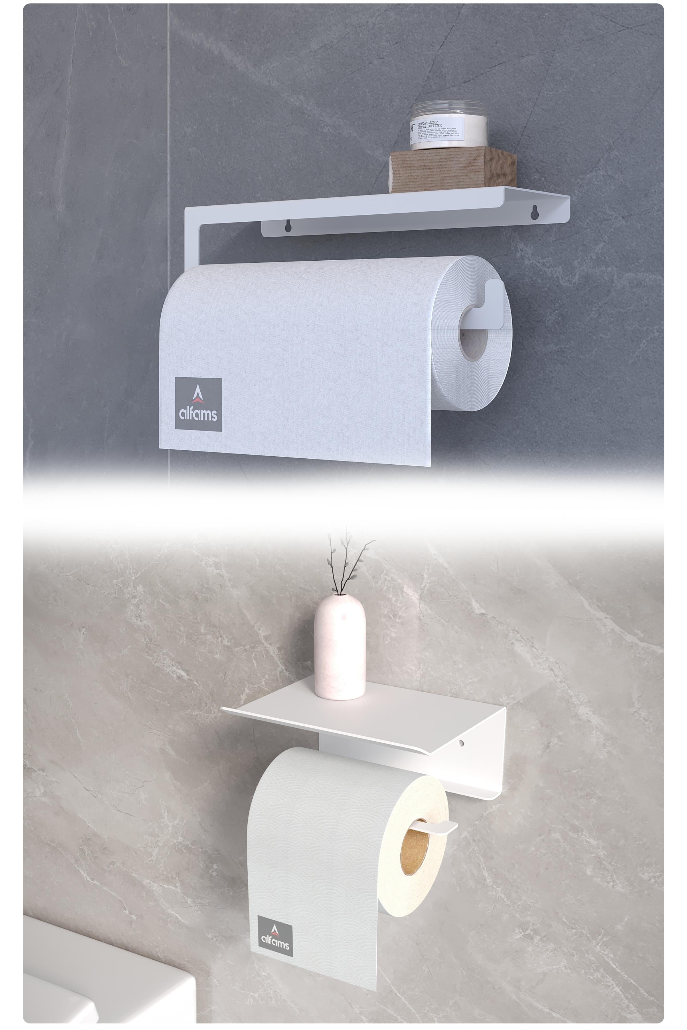 Metal İkili Set – Tuvalet Kağıtlık ve Kağıt Havlu Askısı | Modern Banyo ve Mutfak Düzenleyici