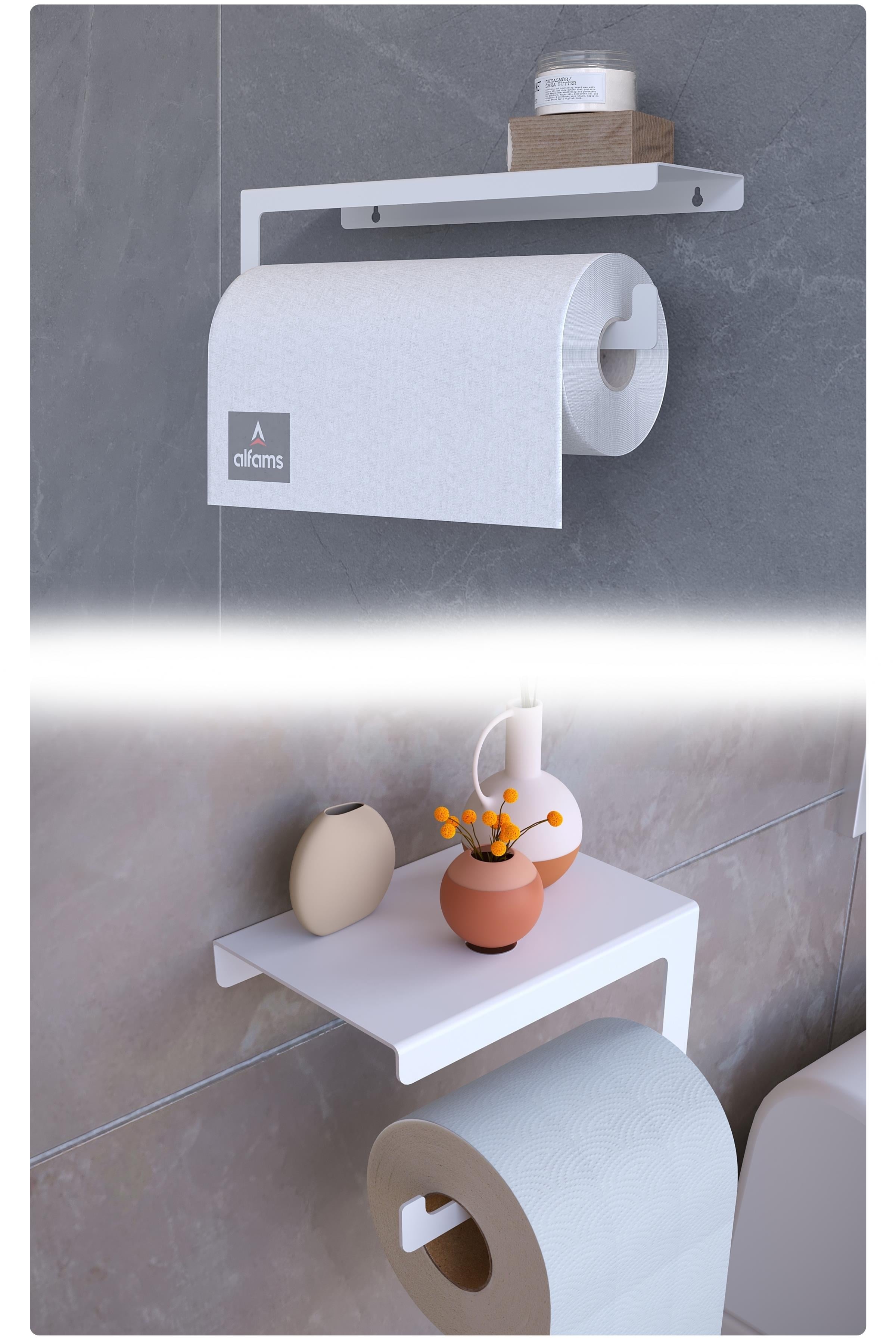 Metal İkili Set – Tuvalet Kağıtlık ve Kağıt Havlu Askısı | Modern Banyo ve Mutfak Düzenleyici