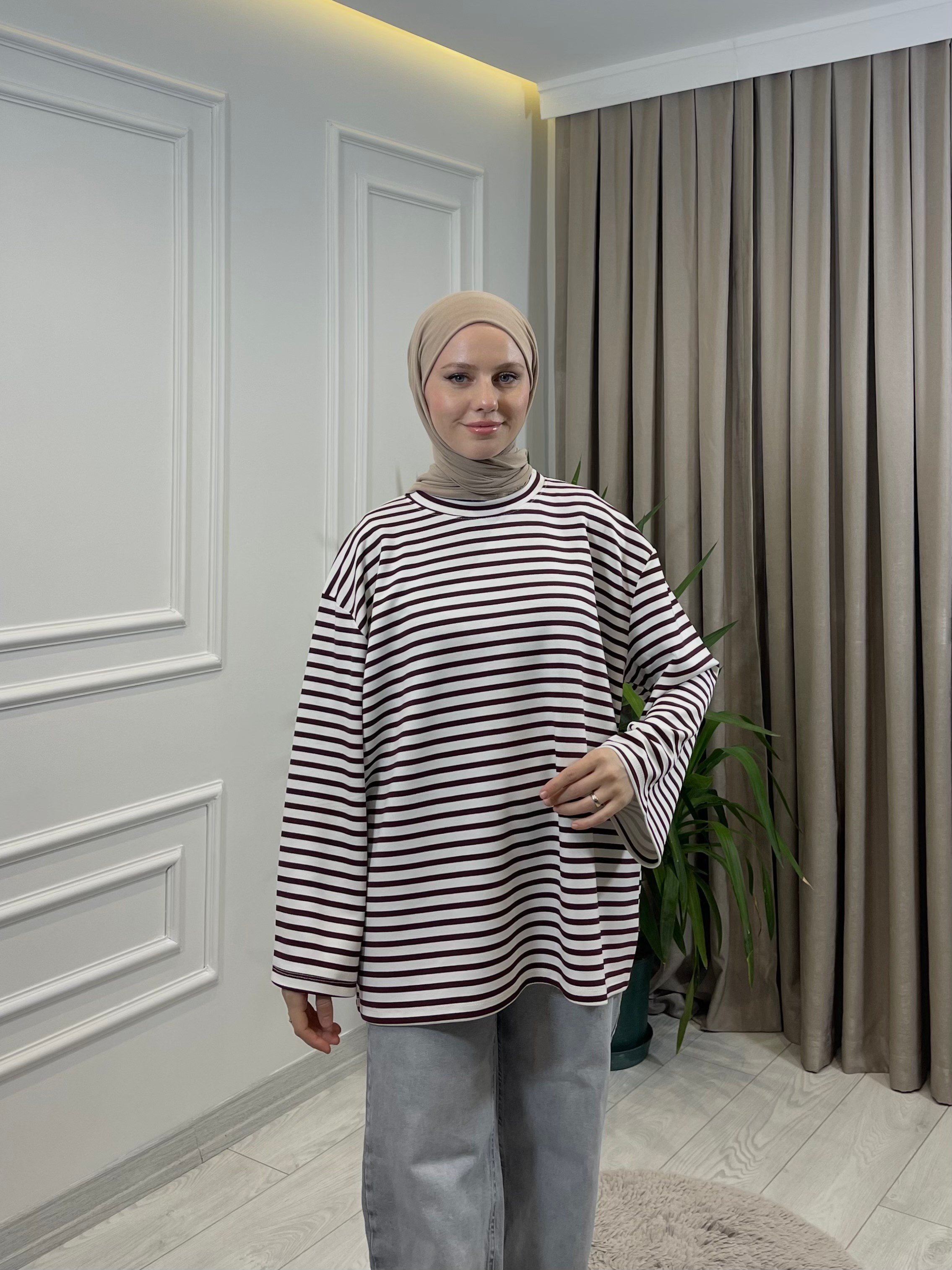 ÇİZGİLİ SWEAT BORDO