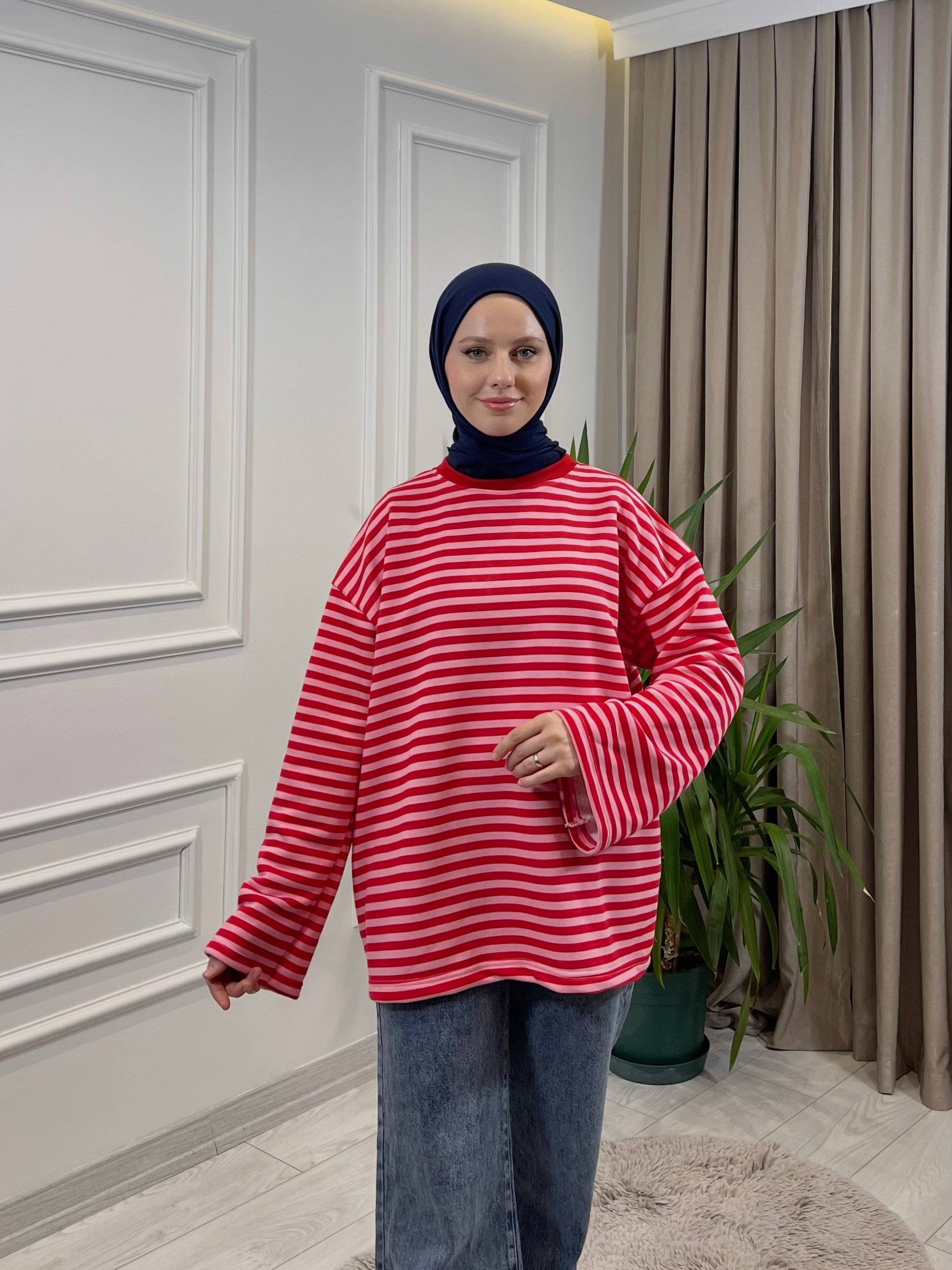 ÇİZGİLİ SWEAT KIRMIZI-PEMBE