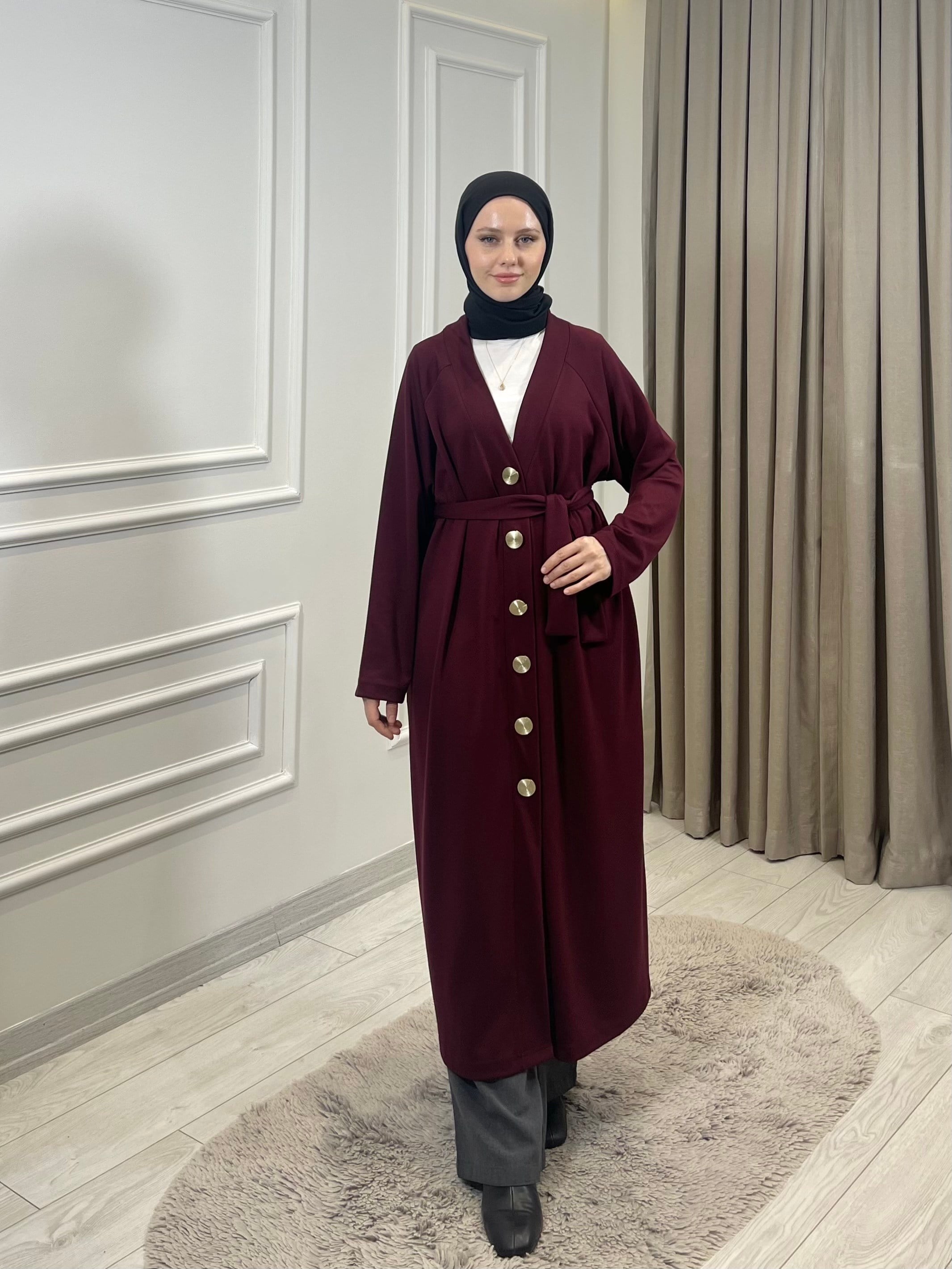 DÜĞMELİ ABAYA BORDO