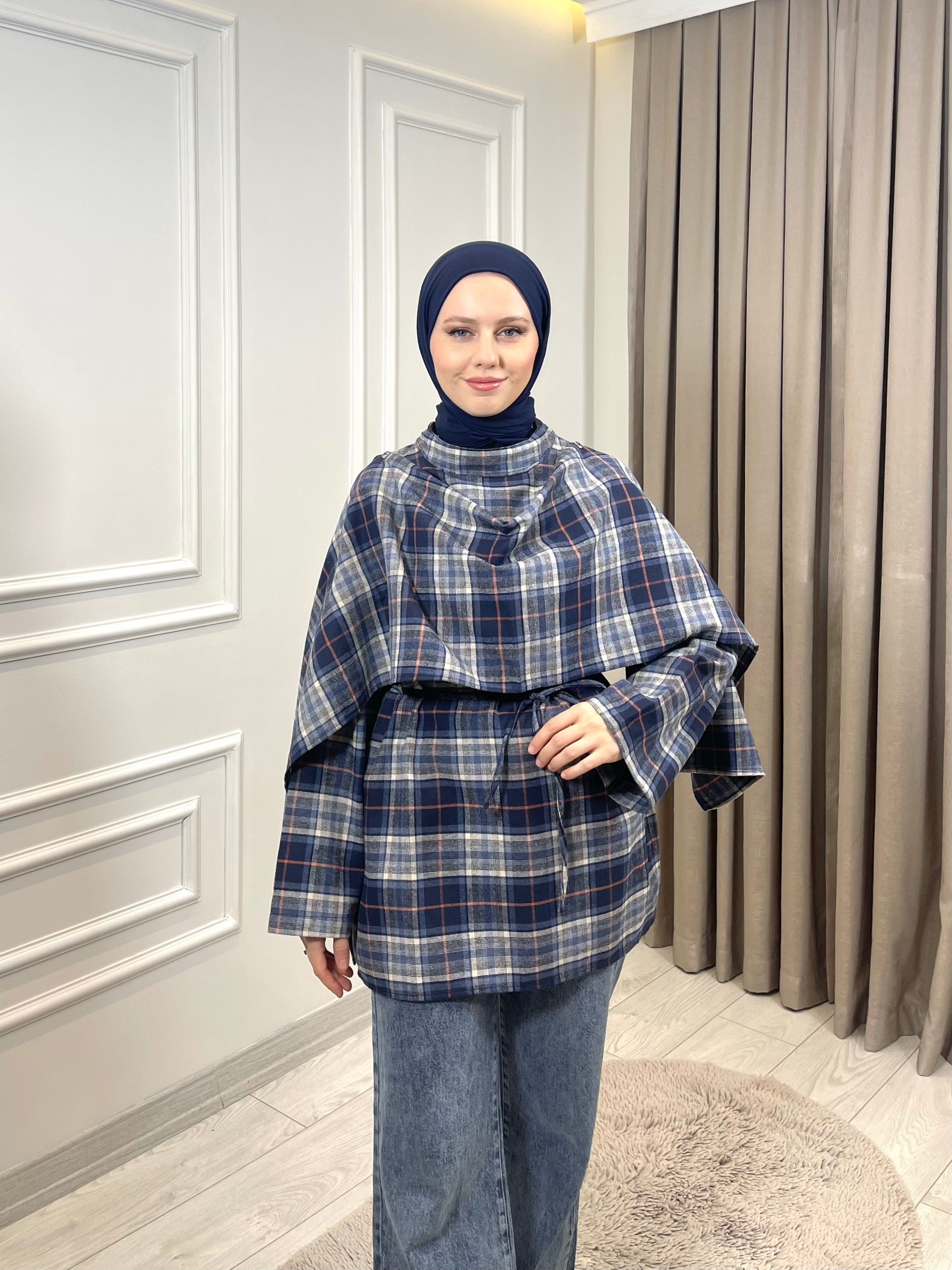 EKOSE PELERİN TUNİK LACİVERT