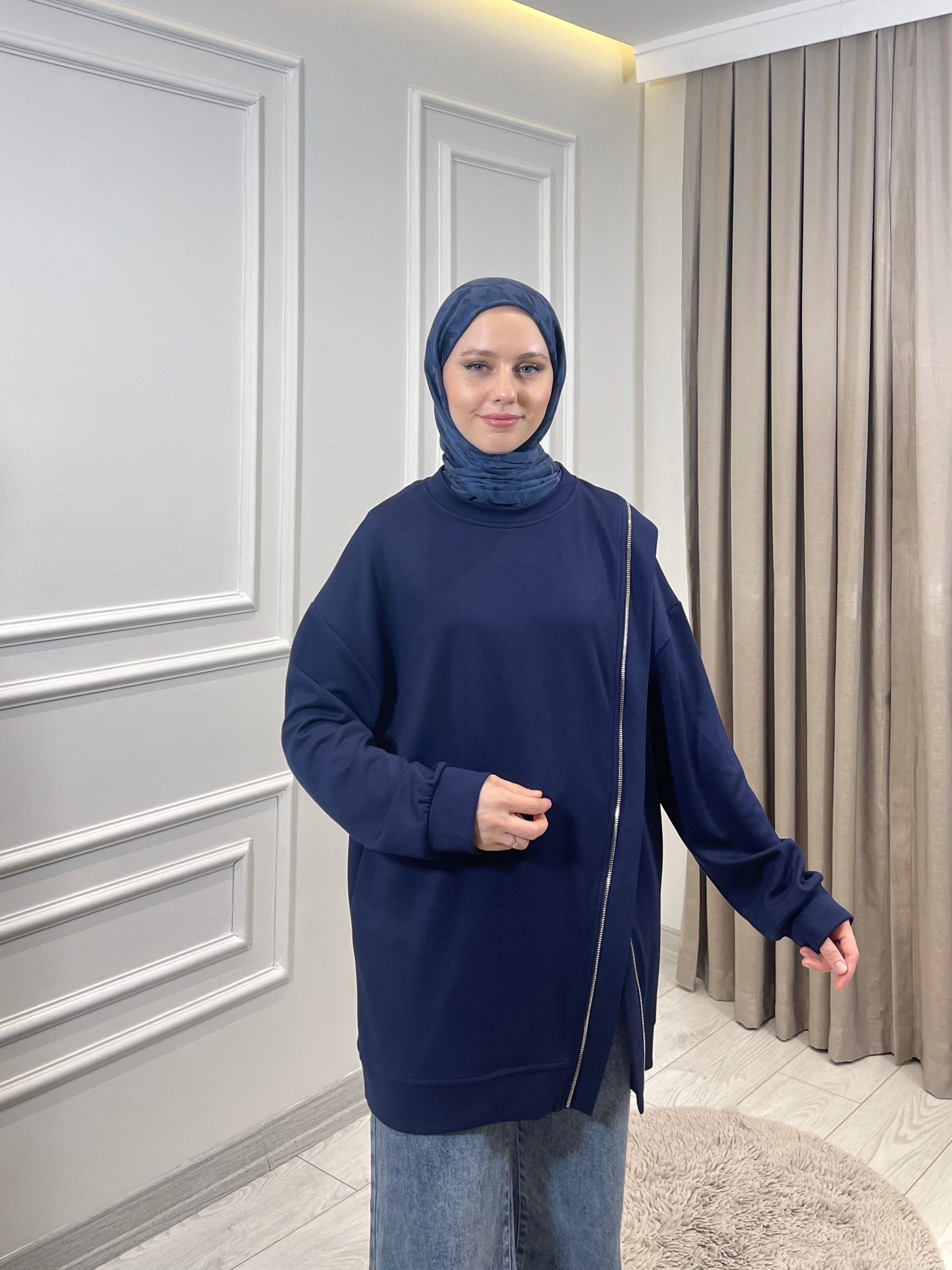 FERMUAR ŞERİTLİ TUNİK LACİVERT