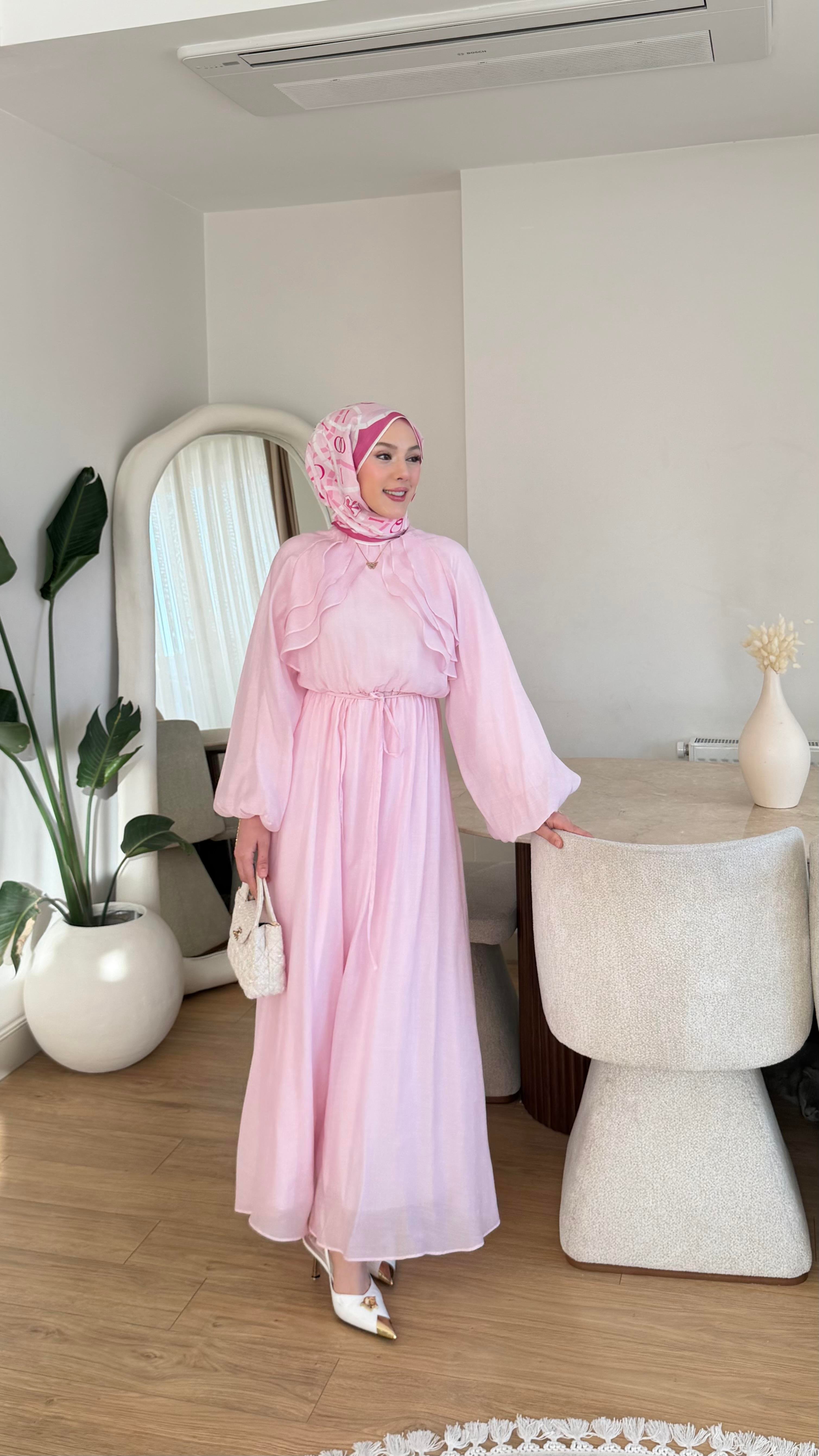 VELOURA ELBİSE PEMBE