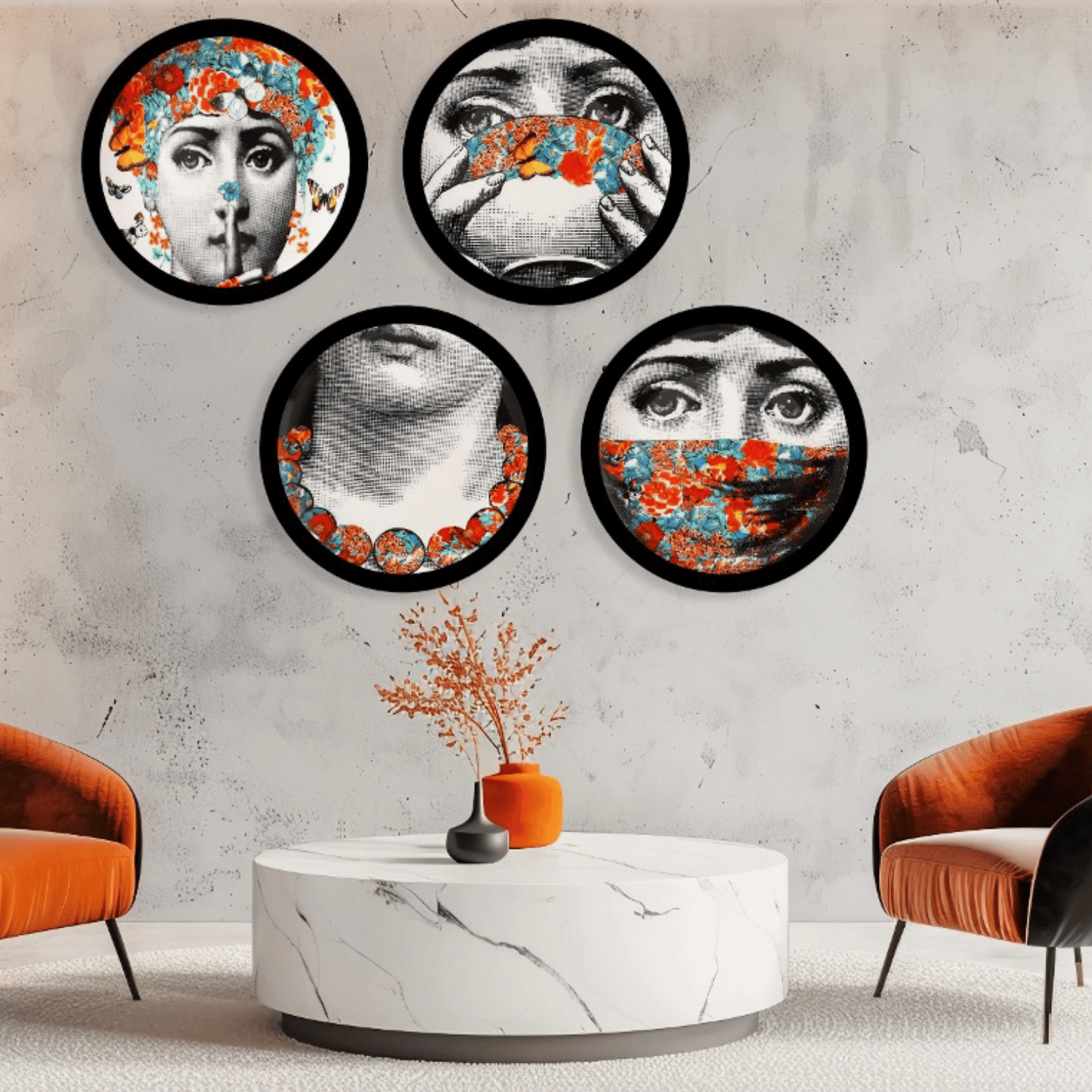 Fornasetti Turuncu Detay Yuvarlak Tablo I KZY-CDA-471