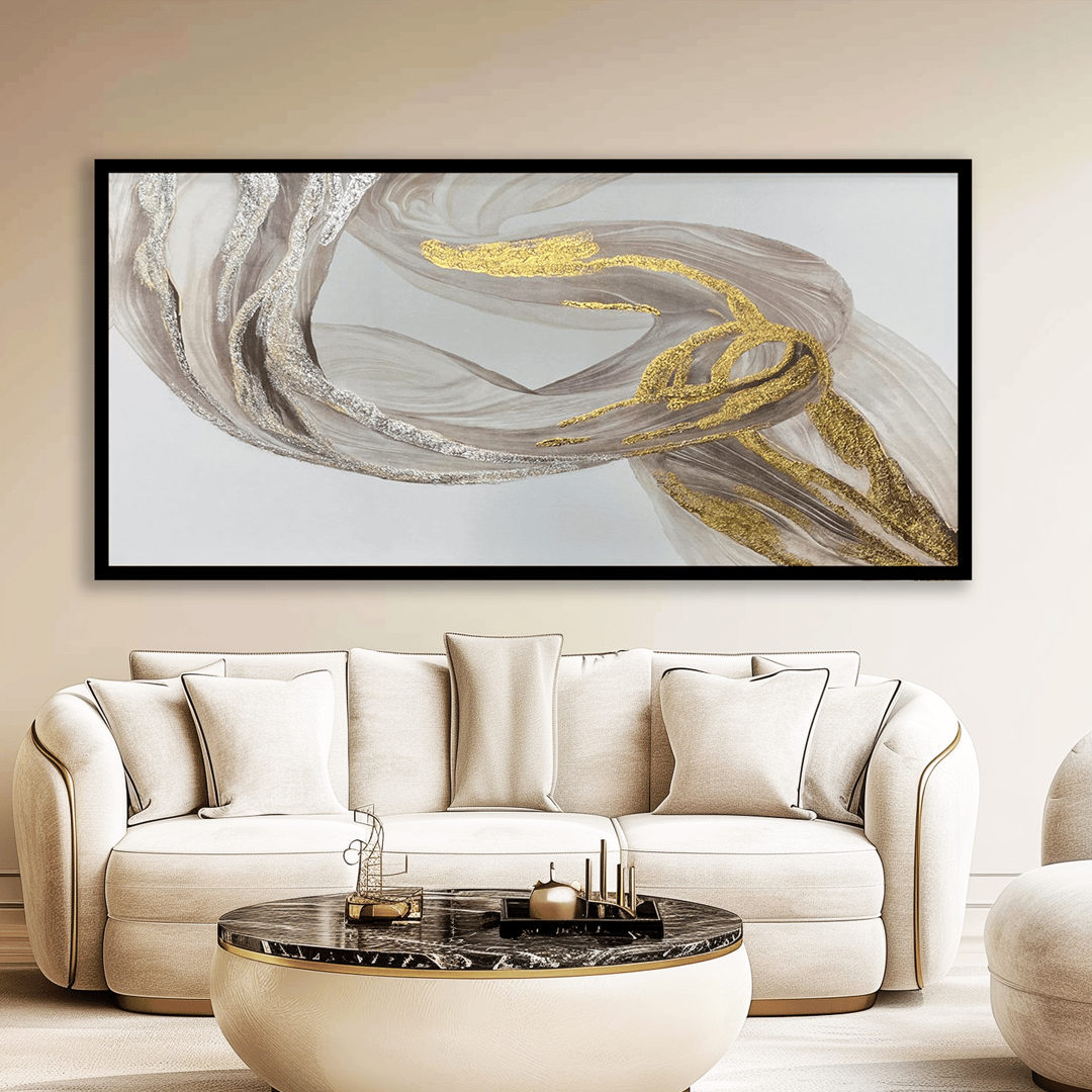 Yatay Soft Gümüş/Gold Doku İşlemli Kanvas Tablo I KZY-AB-1234 