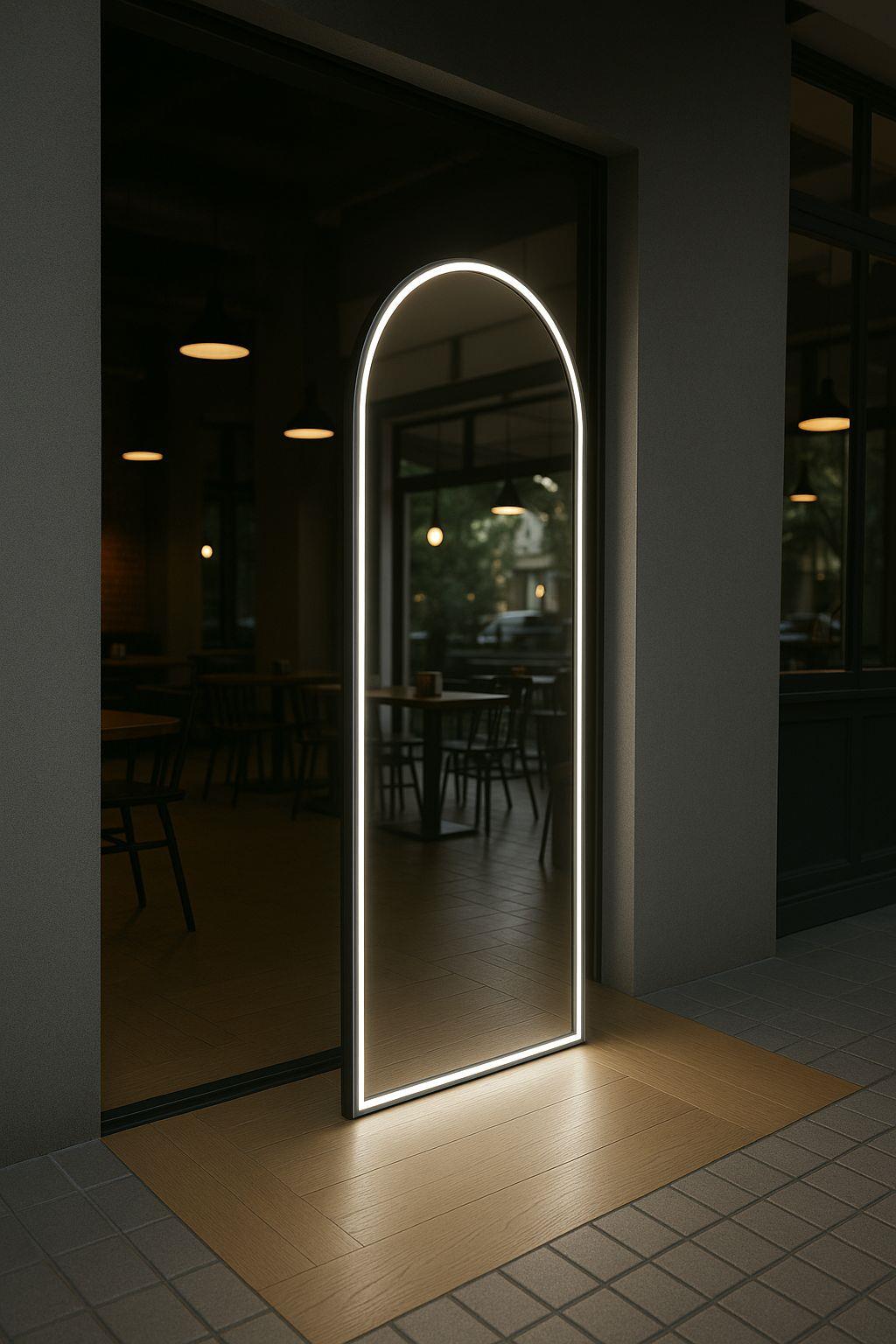 Gold Çerçeveli Beyaz LED Işıklı Modern Ayna