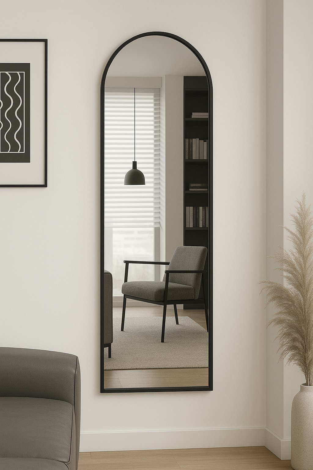 Siyah Oval Formlu Ayaklı Boy Aynası (140x50)