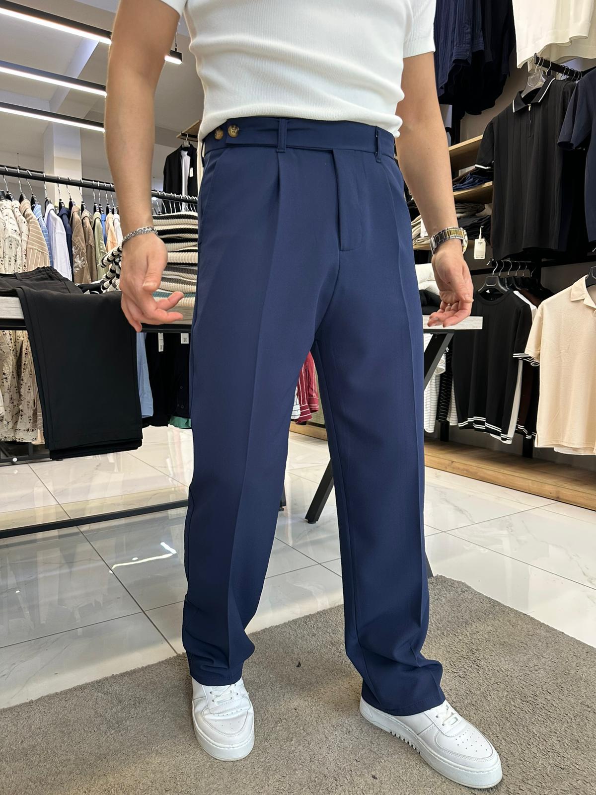 Çift Düğmeli Baggy Lacivert