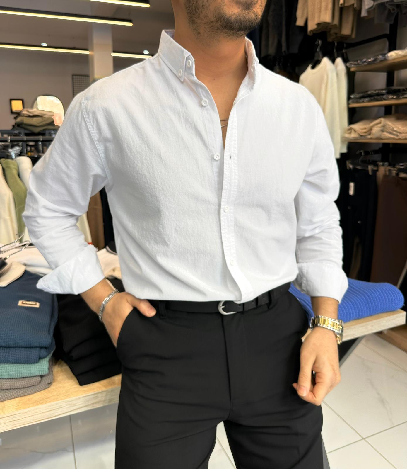 Pamuklu Gömlek Beyaz