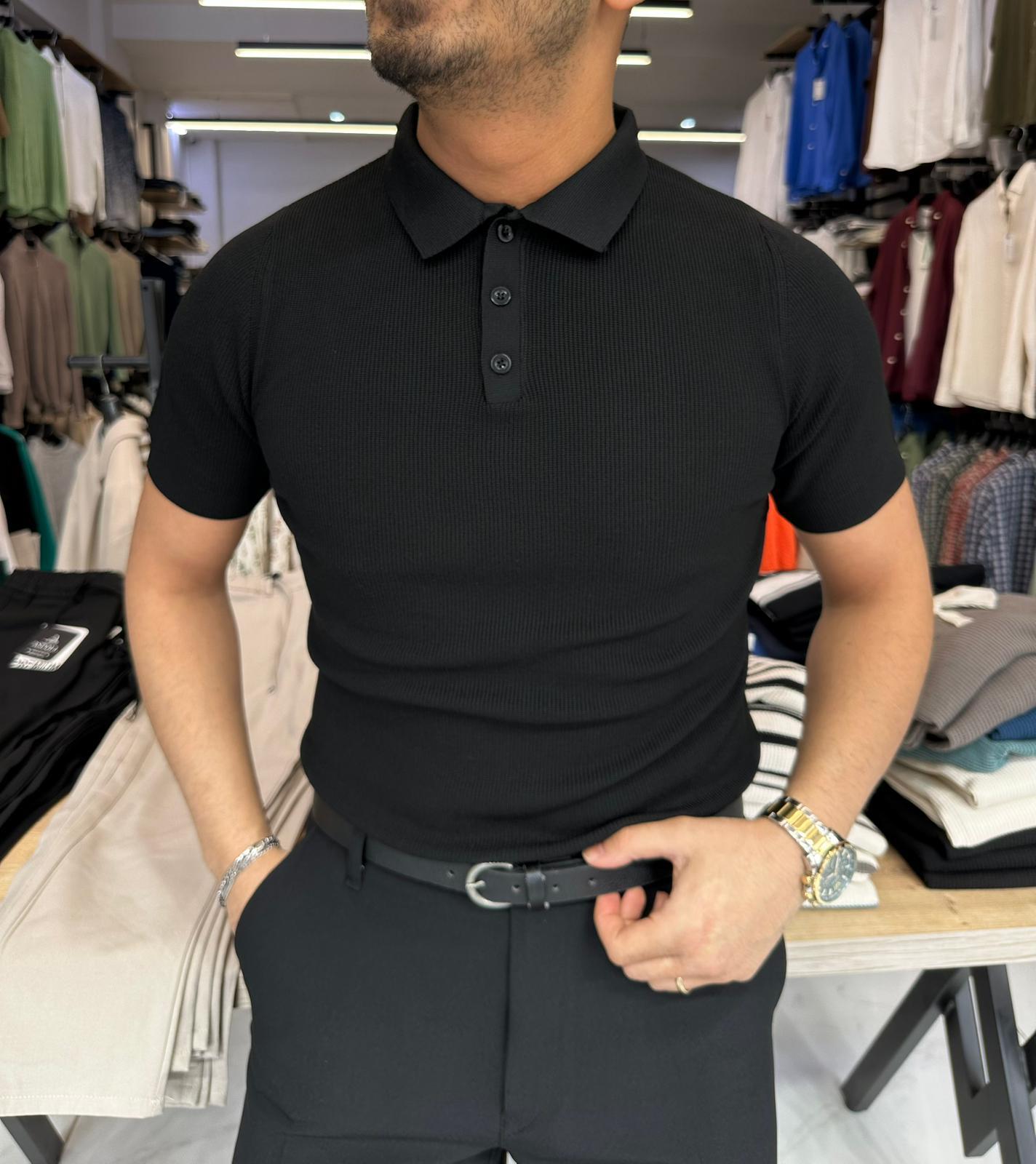 Premium Yakalı Triko Siyah