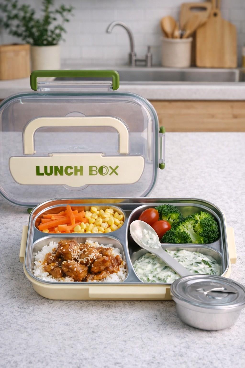 BRİLLANT 4 Bölmeli Paslanmaz Çelik Lunch Box BR-6673 26x20x7,5cm 