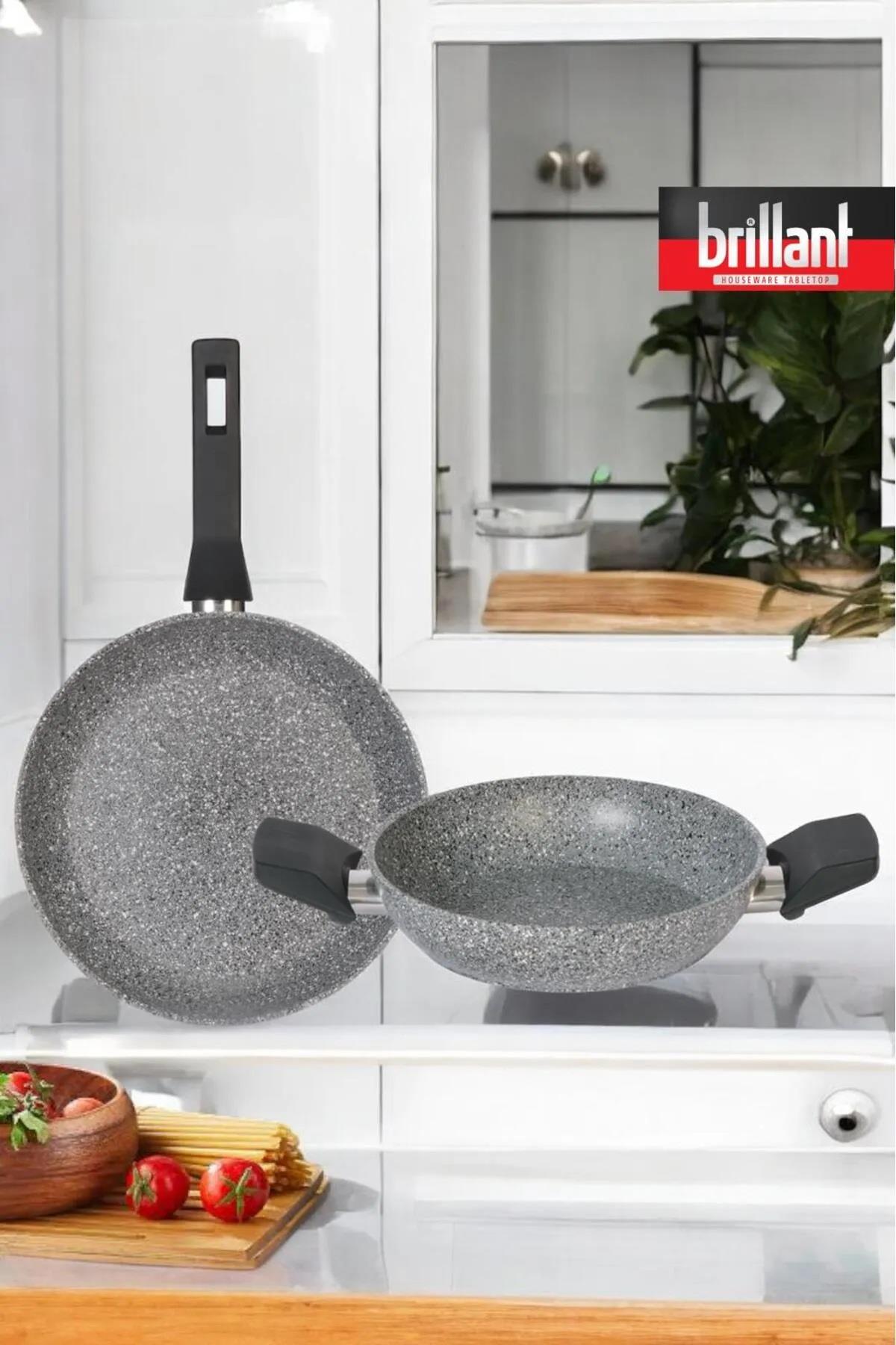 Brillant Lüks Granit 2'li Tavan Sahan Seti 26/20 Cm Yanmaz Yapışmaz Tava Sahan Seti
