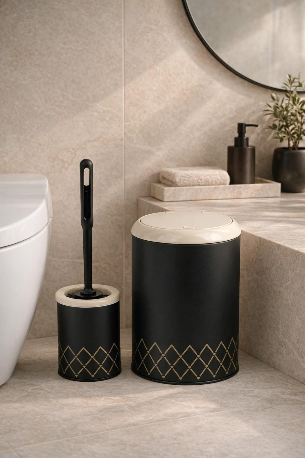 Geometrik Zikzak Desenli 2'li Banyo Seti