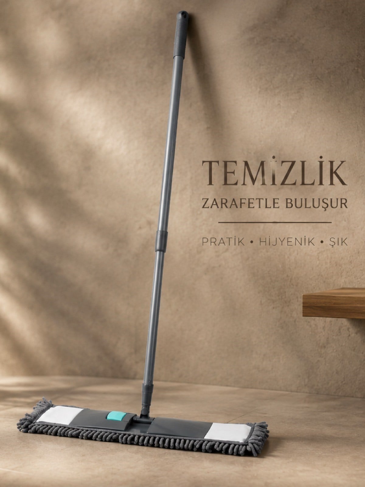 Mikrofiber Paspas Makarna Mop Seti  Saplı Toz ve Islak Zemin Temizleme Aparatı VICHY-7028 50 cm 