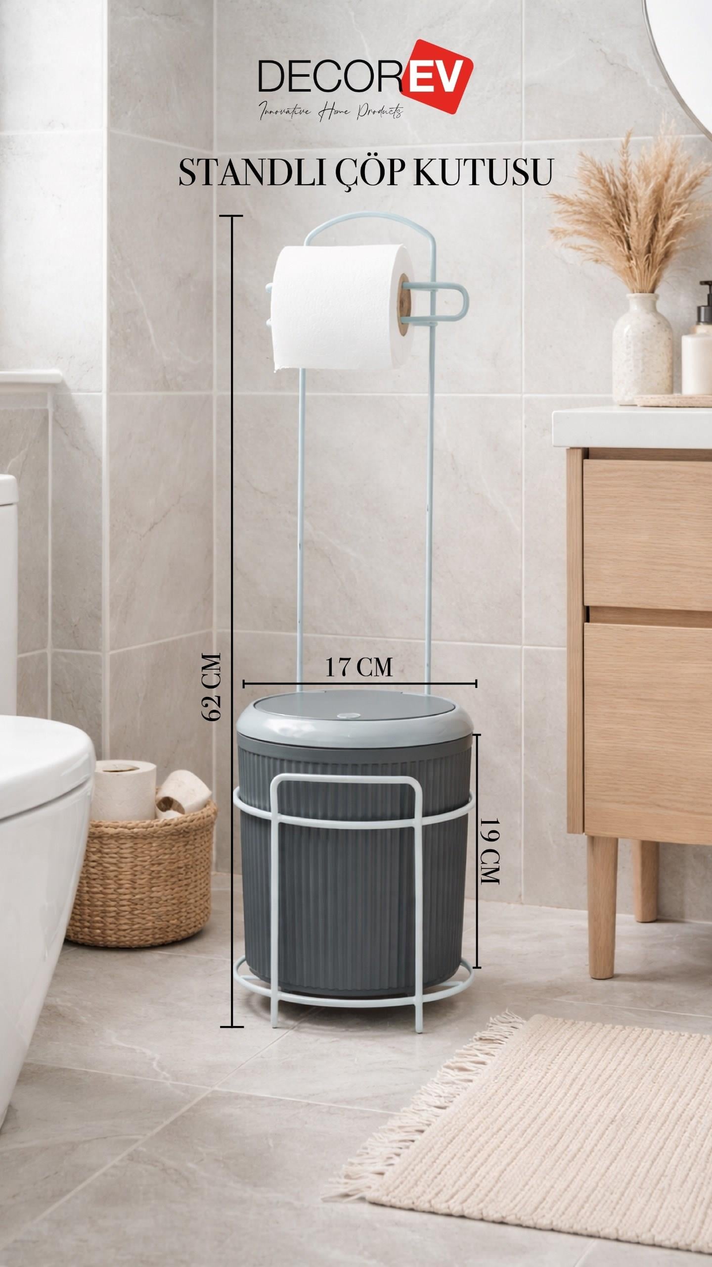 Modern Click Kapaklı 5 lt  Banyo Kovası ve Tuvalet Kağıtlığı – 2’si 1 Arada Şık Tasarım