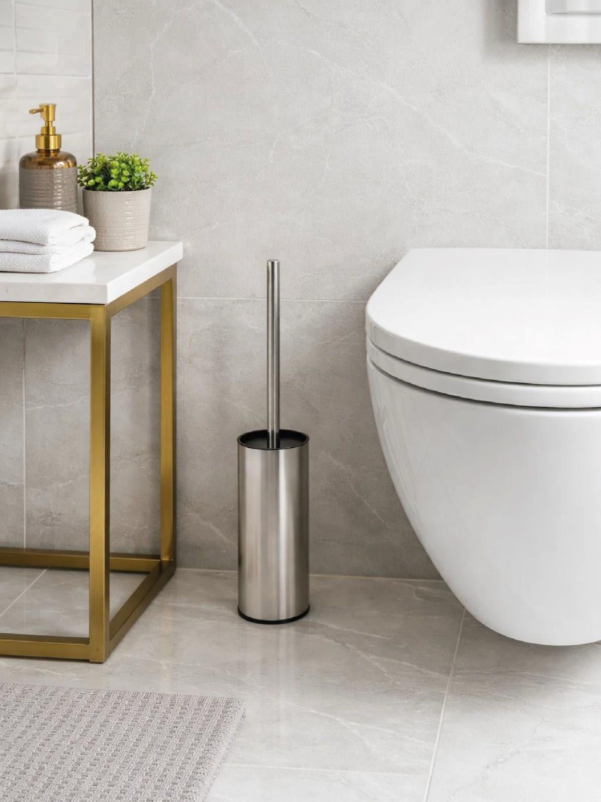 Paslanmaz Çelik İnce Silindir Tuvalet Fırçası – Modern, Şık WC Fırçası ve Standı  VICHY-7048