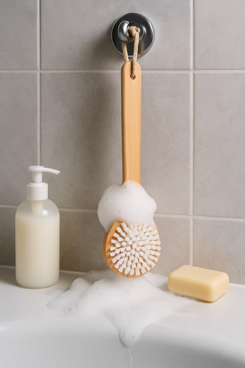 Vichy Bambu Saplı Duş Fırçası | Doğal Ahşap Saplı Vücut ve Sırt Temizleme Fırçası