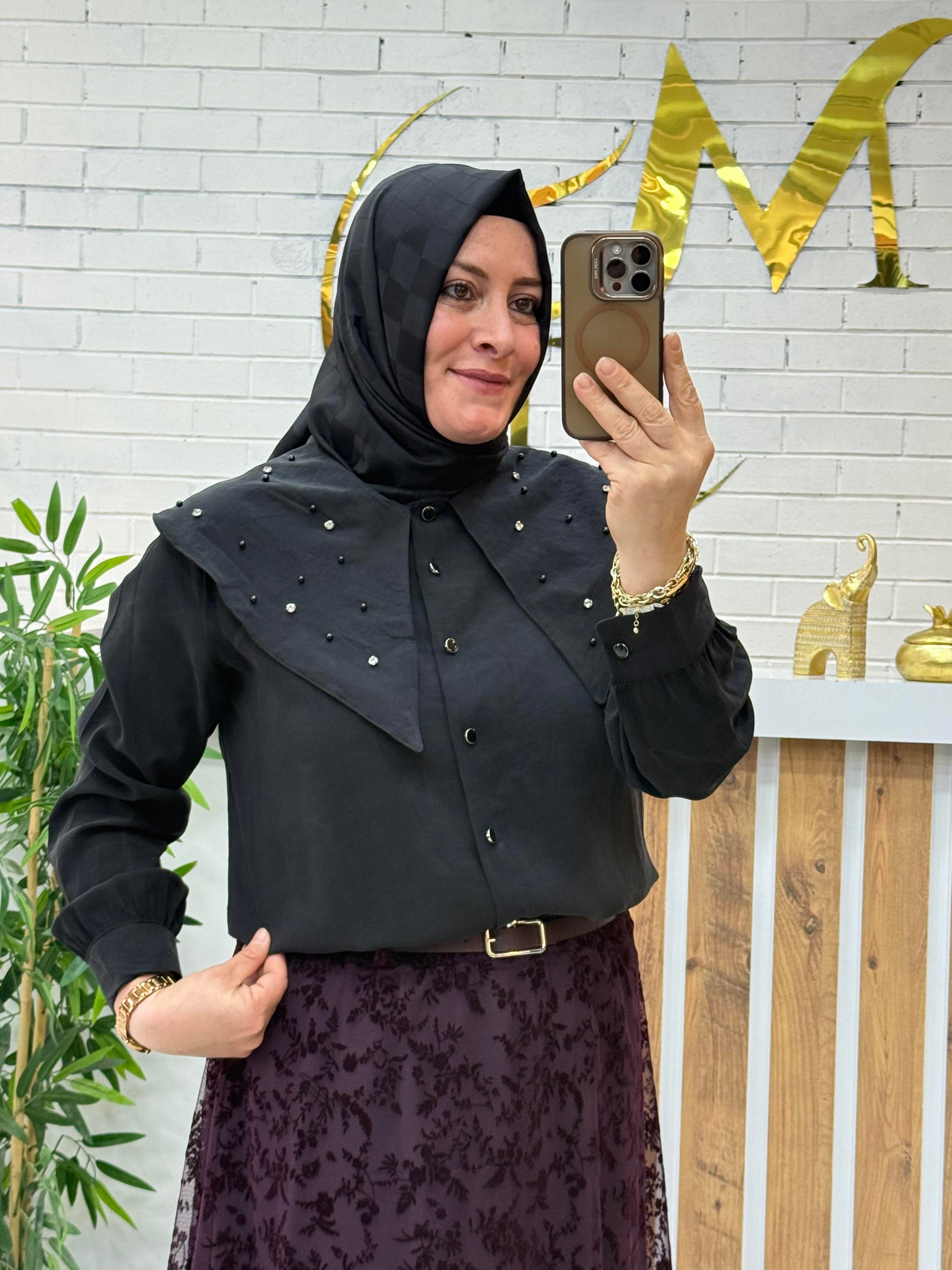 İNCİ ÇAKMA YAKALI KUPRA GÖMLEK